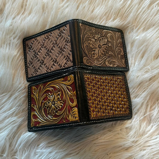 Hand Tooled Leather Bifold Short Mens Wallet