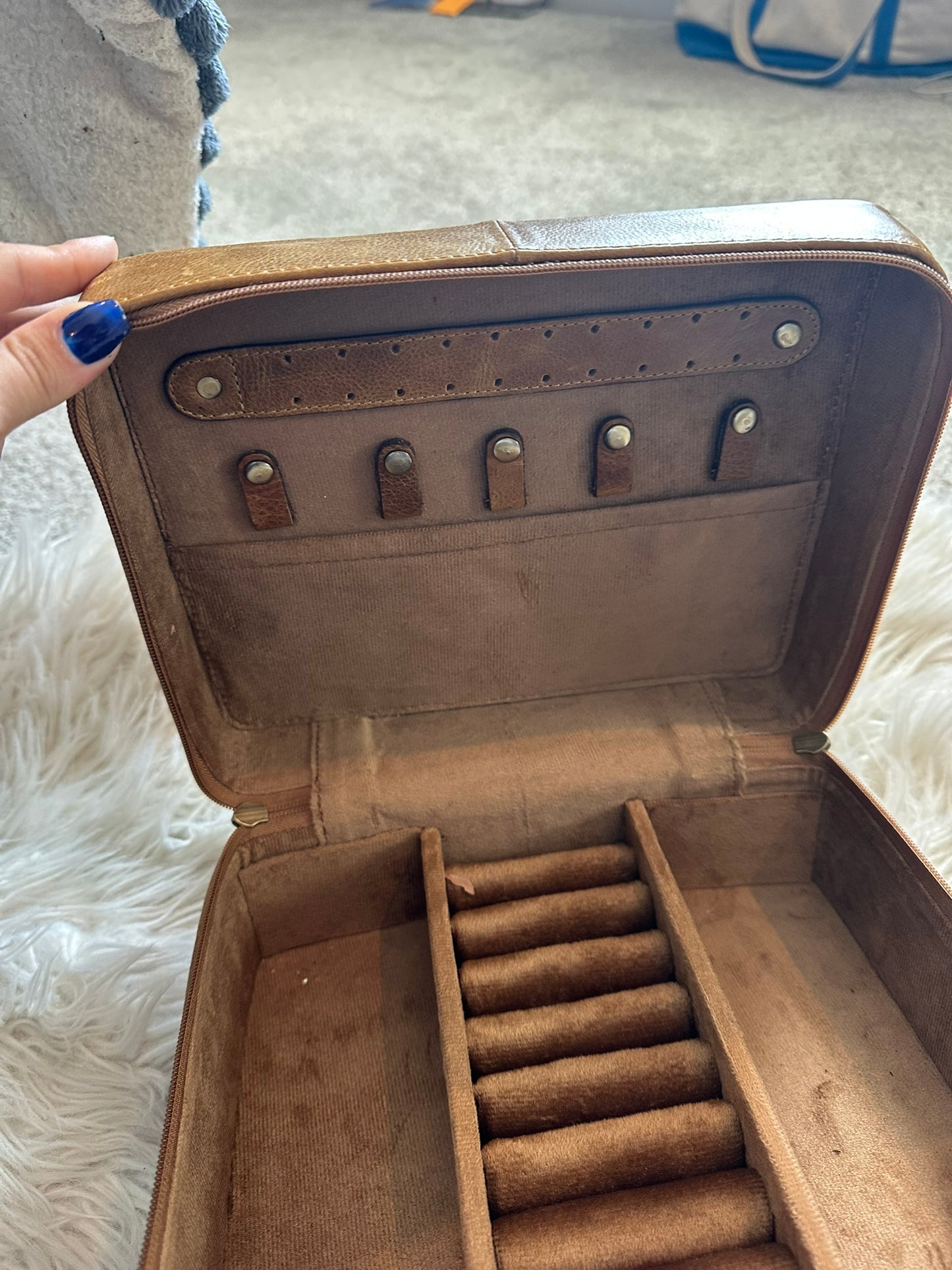tooled leather genuine cowhide large jewelry box
