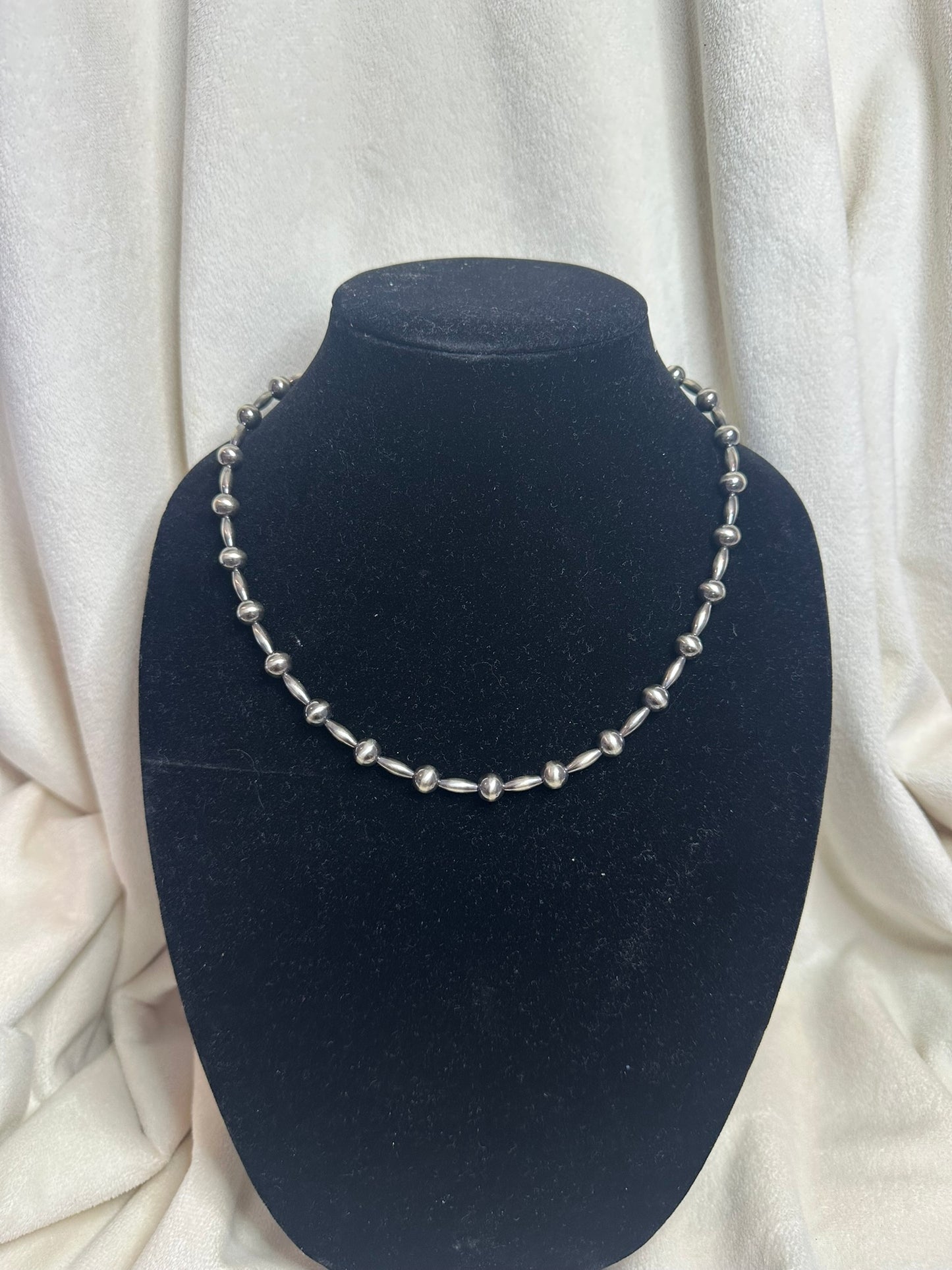 8mm pearl -4mm torpedo sterling silver bead necklace