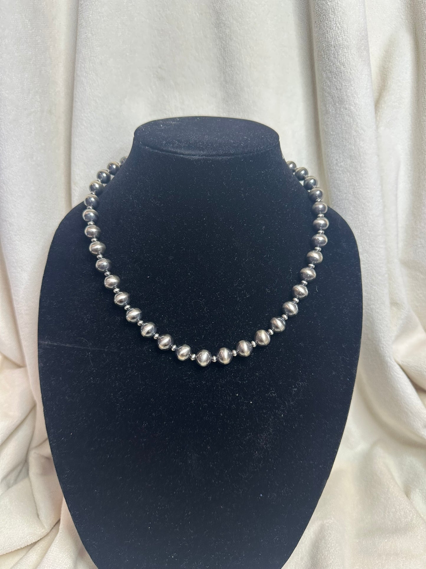 4+10mm sterling silver navajo style bead necklace