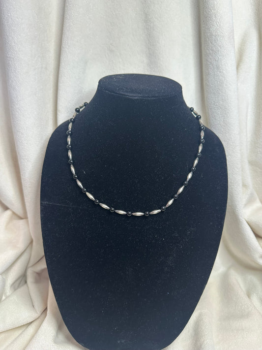 4mm sterling silver torpedo + 6mm black onyx necklace
