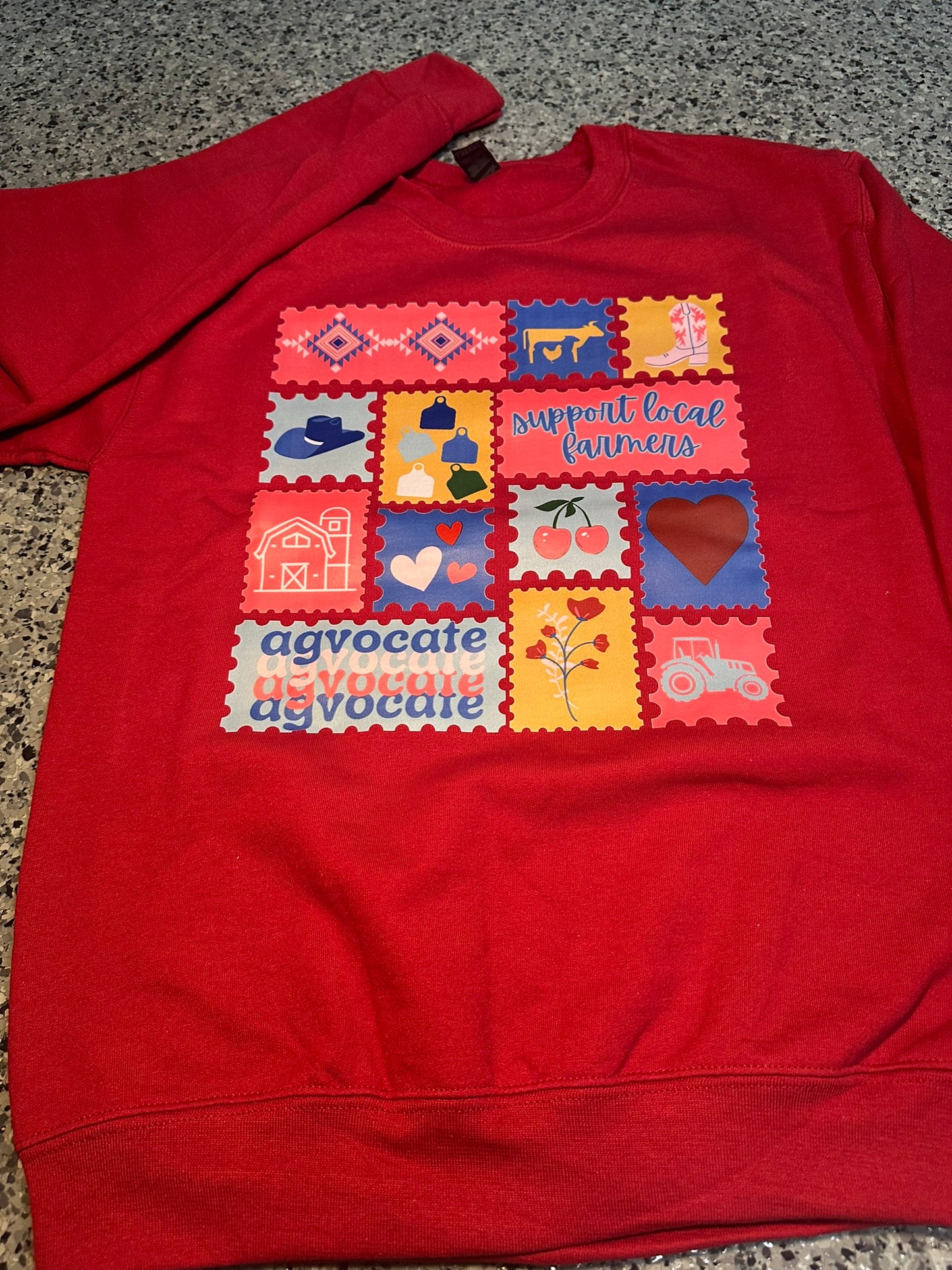 Agvocate stamp collage Burgundy Crewneck