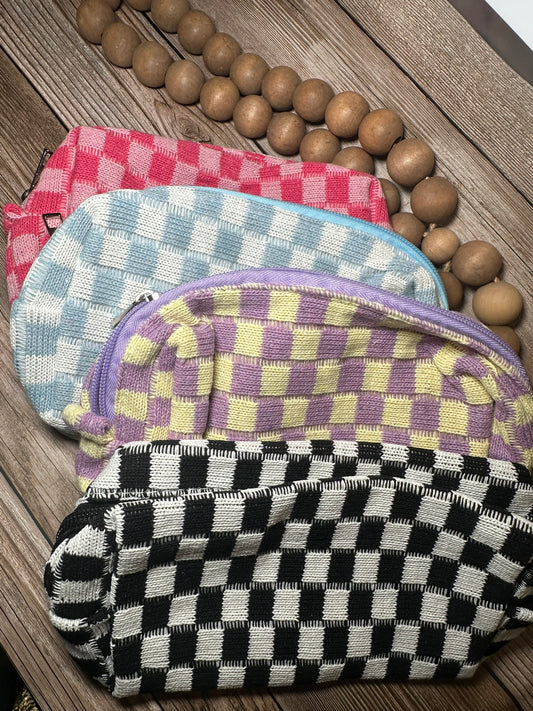 Checkered makeup cosmetic pouch bag