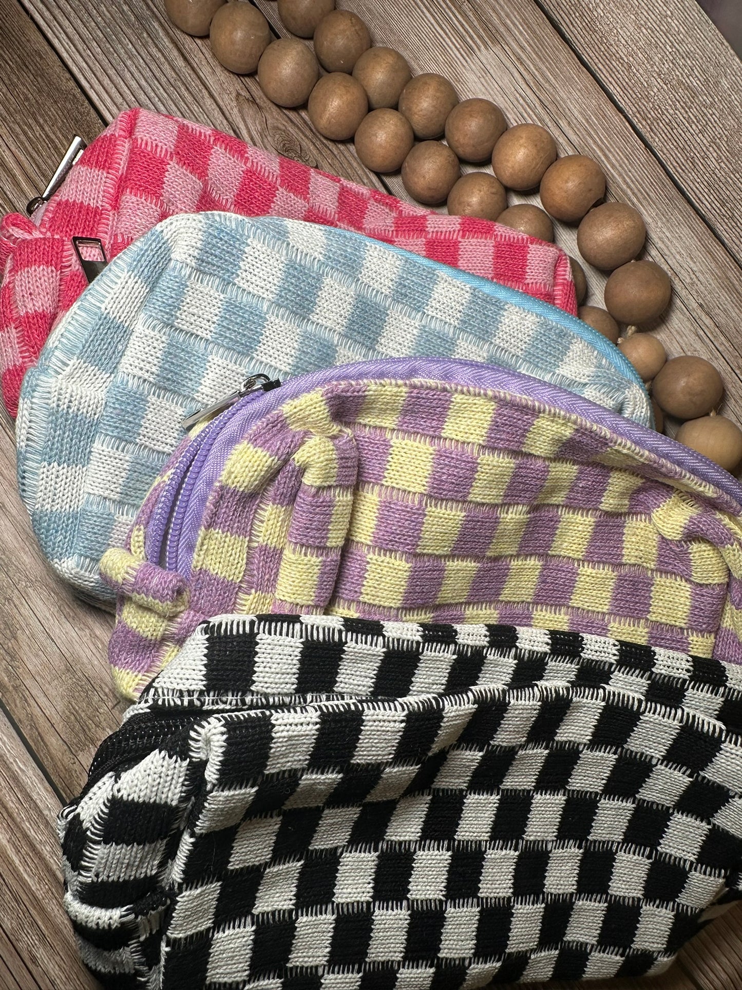 Checkered makeup cosmetic pouch bag