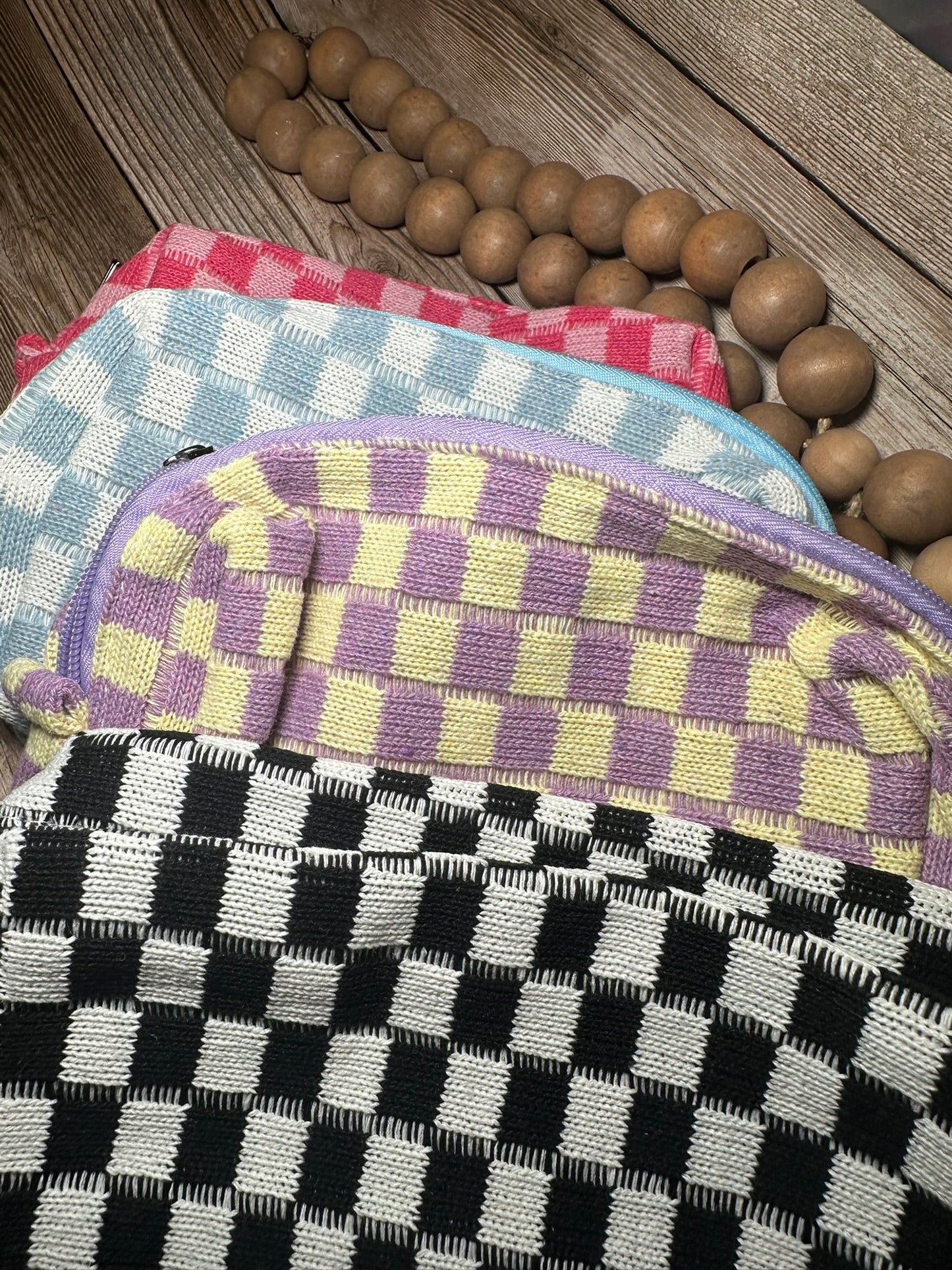 Checkered makeup cosmetic pouch bag