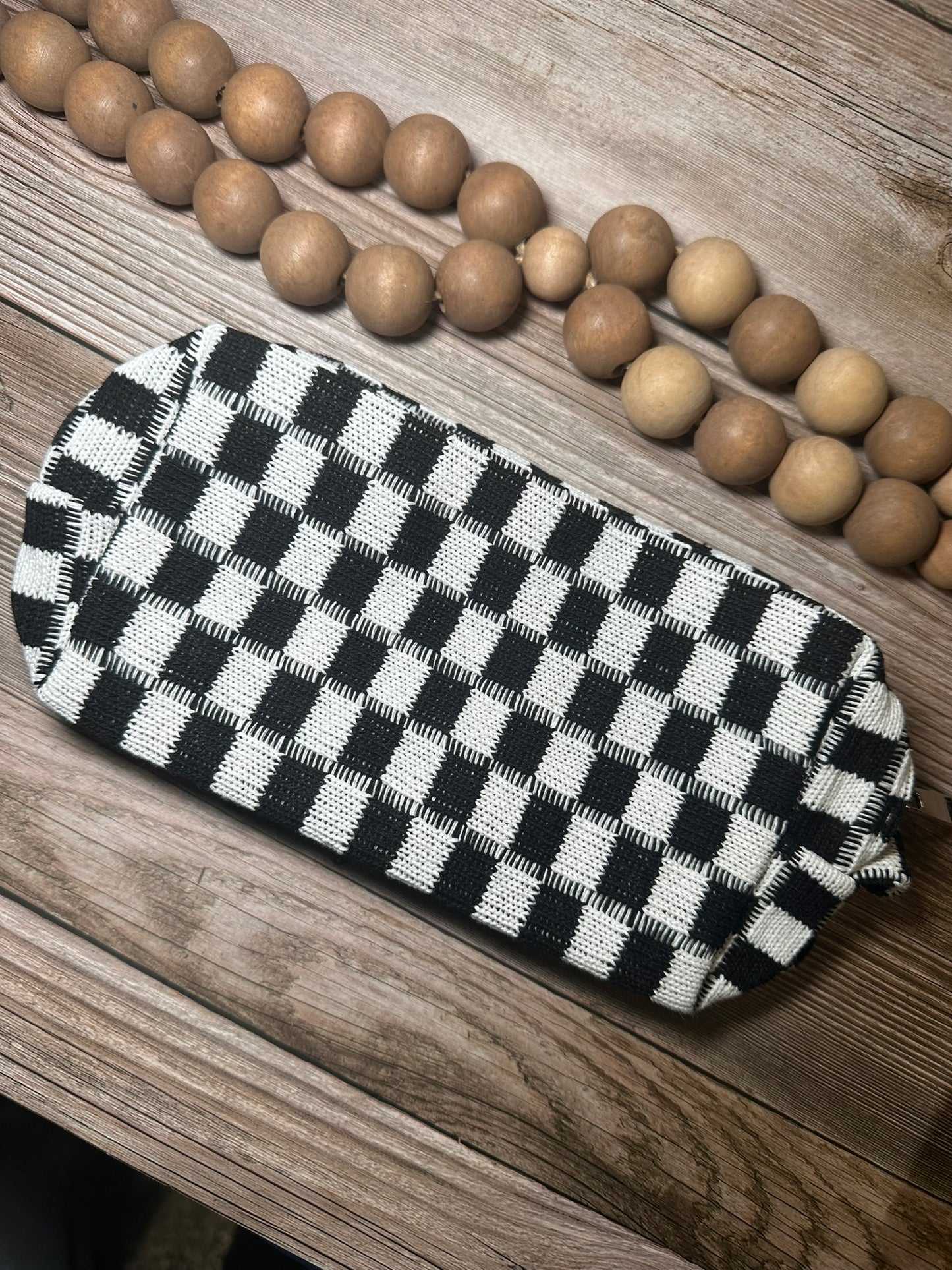 Checkered makeup cosmetic pouch bag