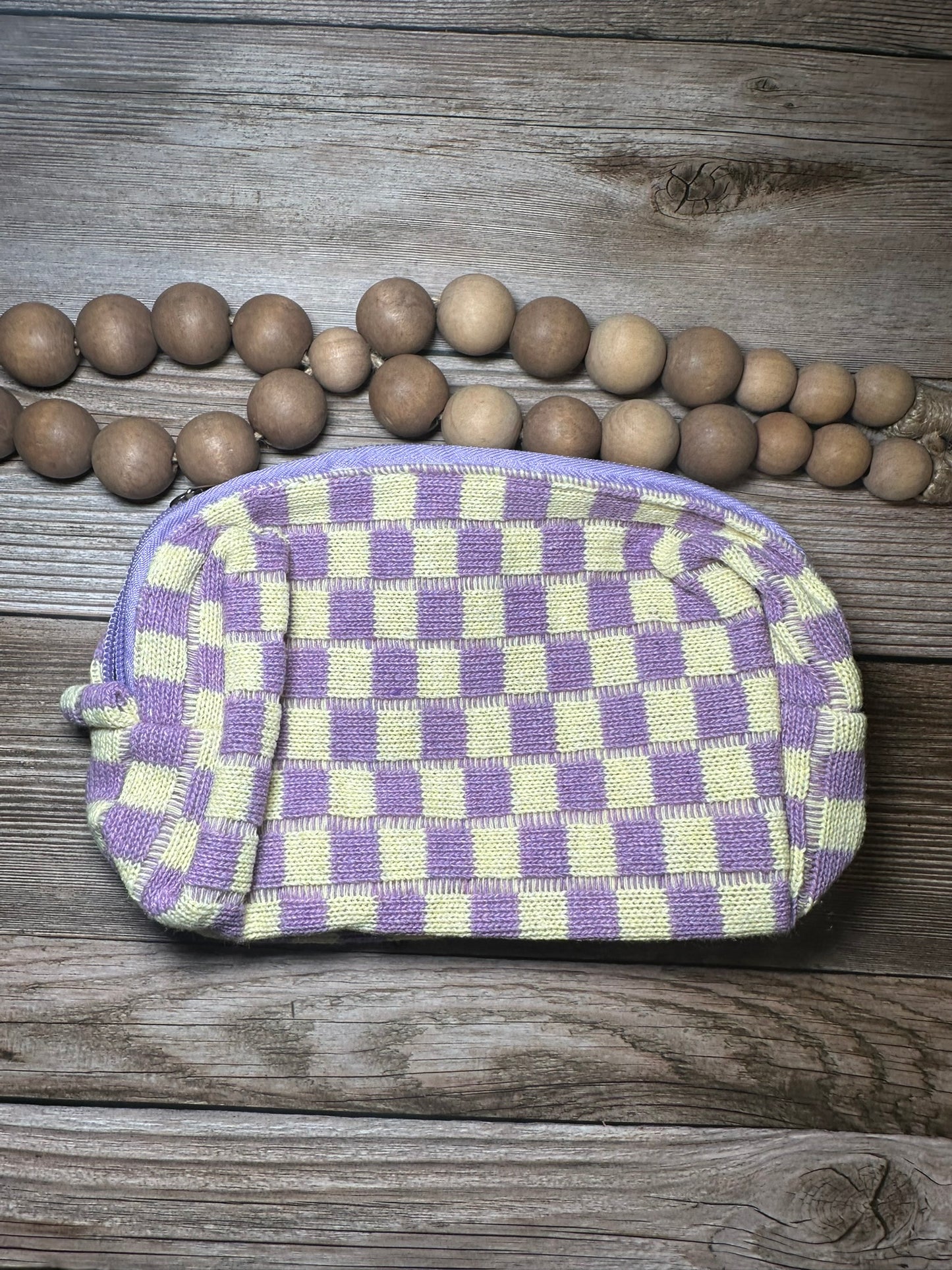 Checkered makeup cosmetic pouch bag