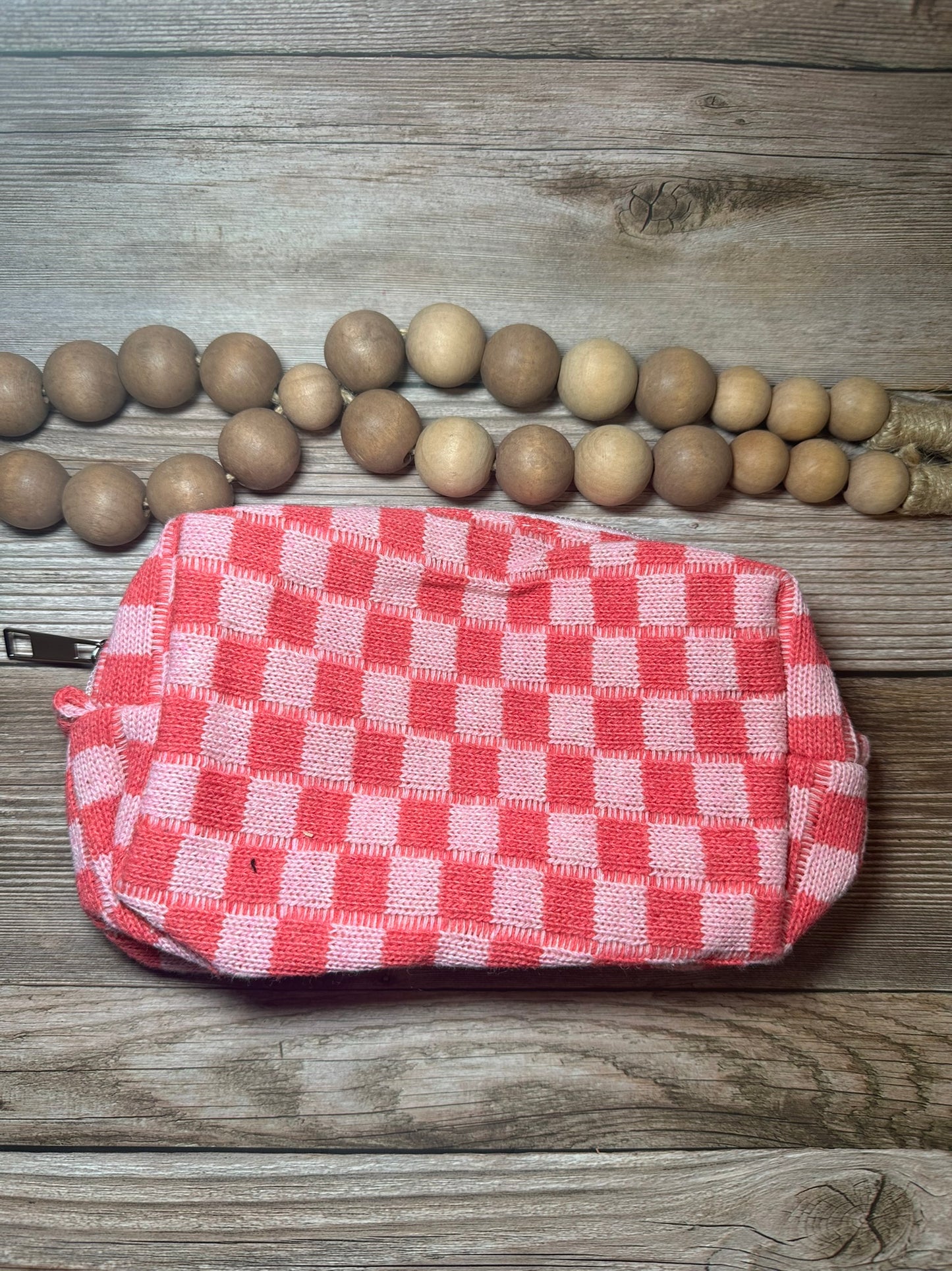 Checkered makeup cosmetic pouch bag