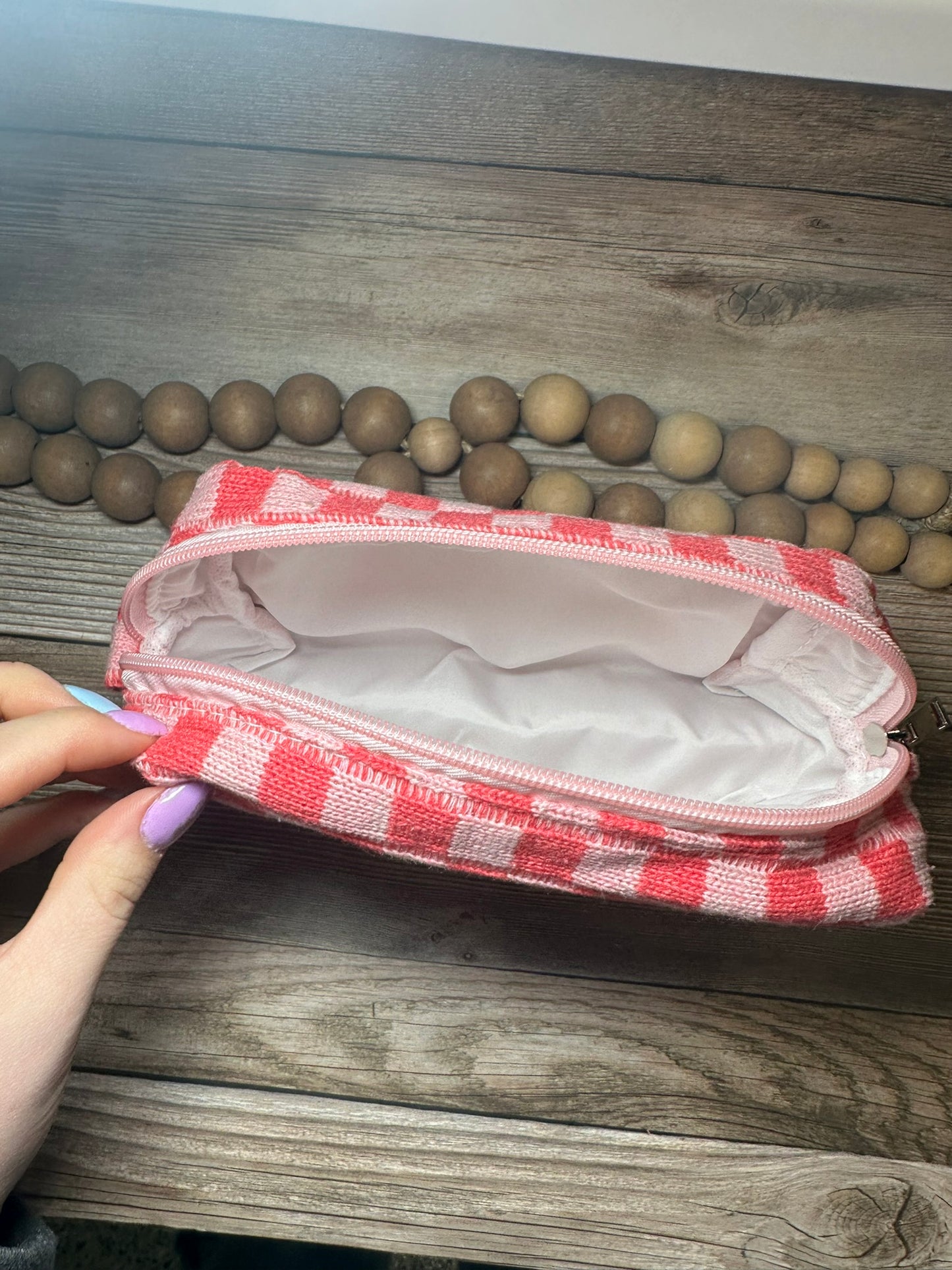 Checkered makeup cosmetic pouch bag