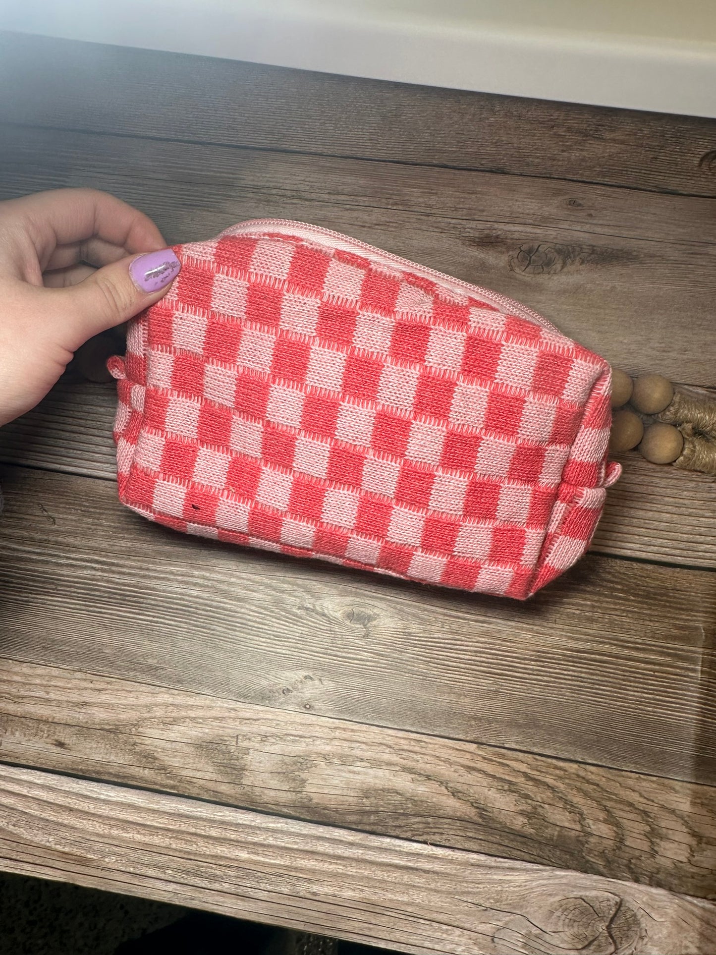 Checkered makeup cosmetic pouch bag