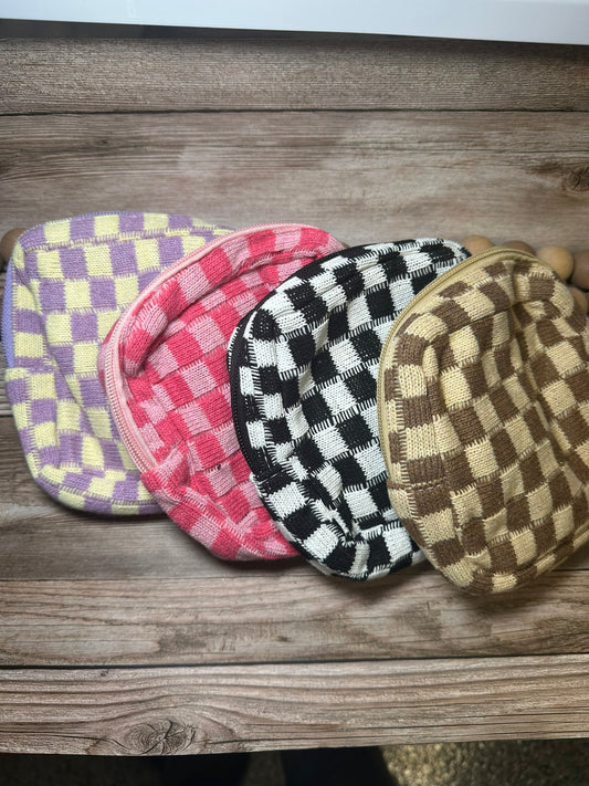 Mini checkered makeup cosmetic travel case