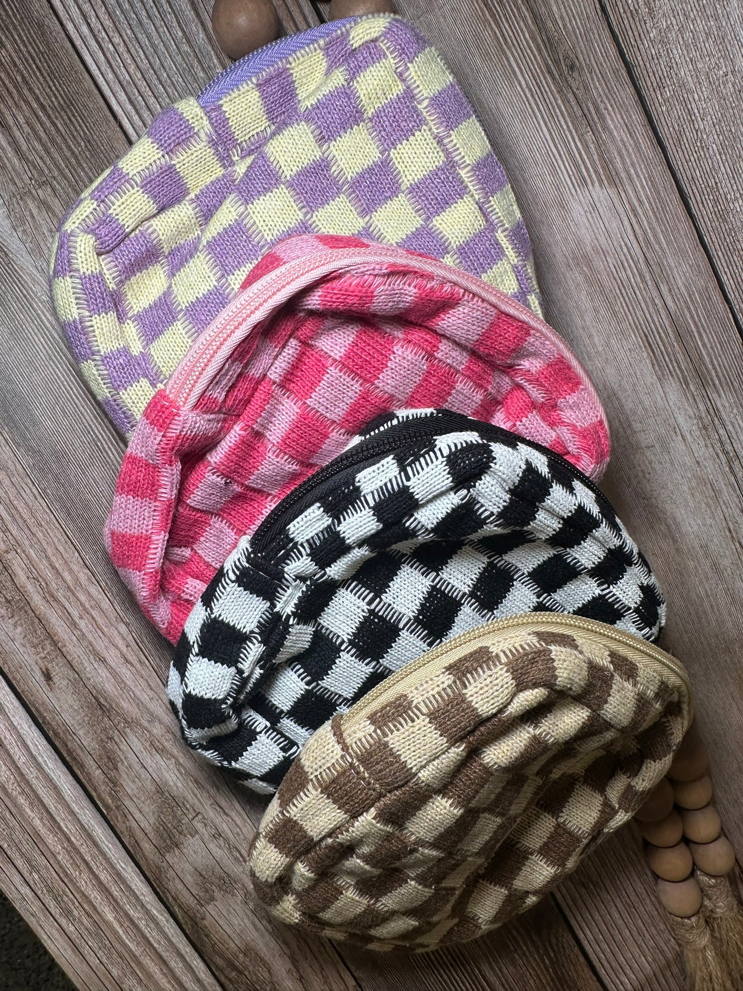 Mini checkered makeup cosmetic travel case