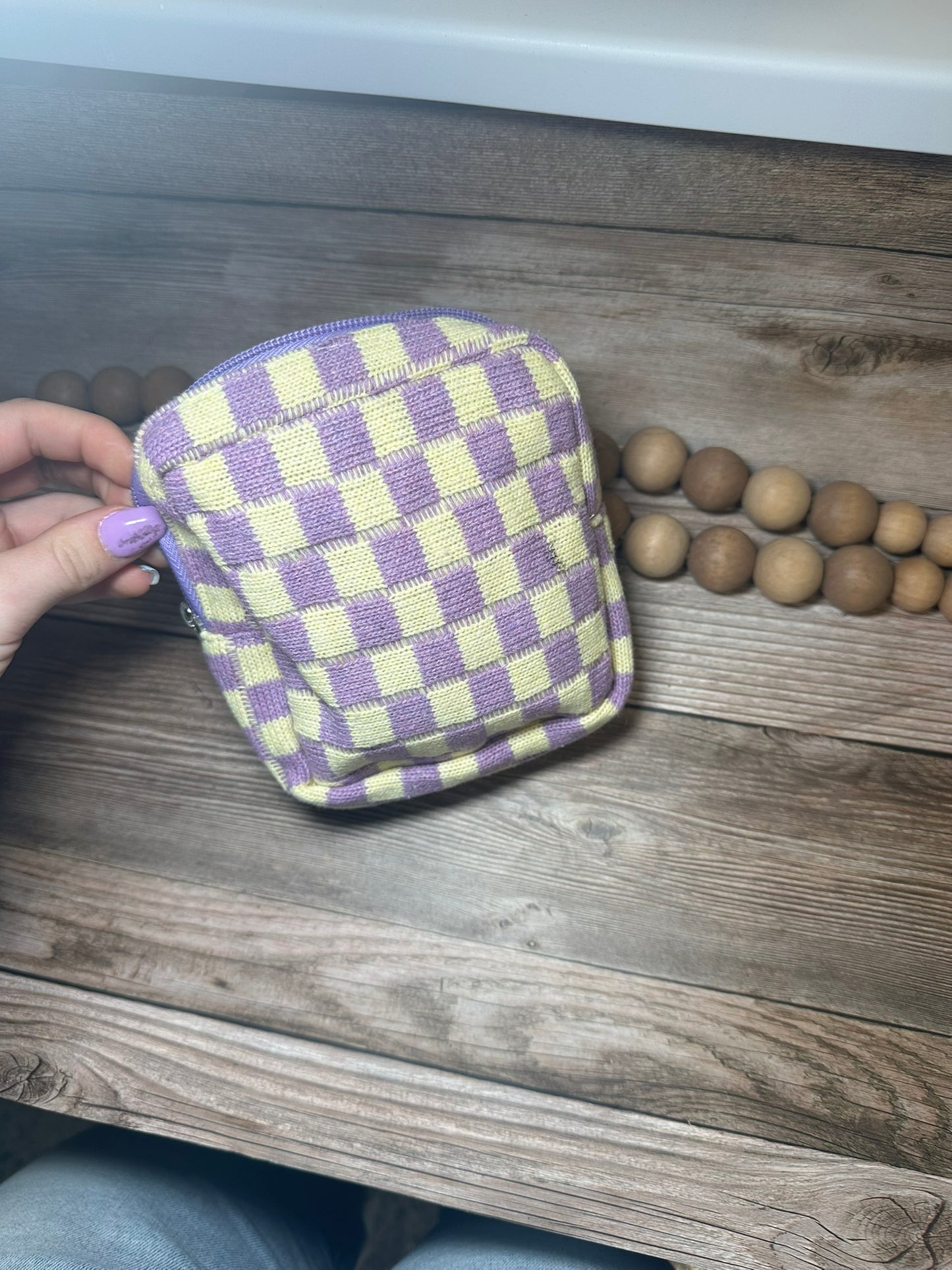 Mini checkered makeup cosmetic travel case