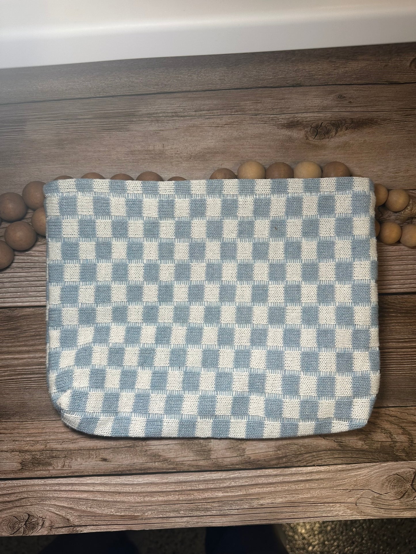 Checkered cosmetic makeup pouch clutch bag