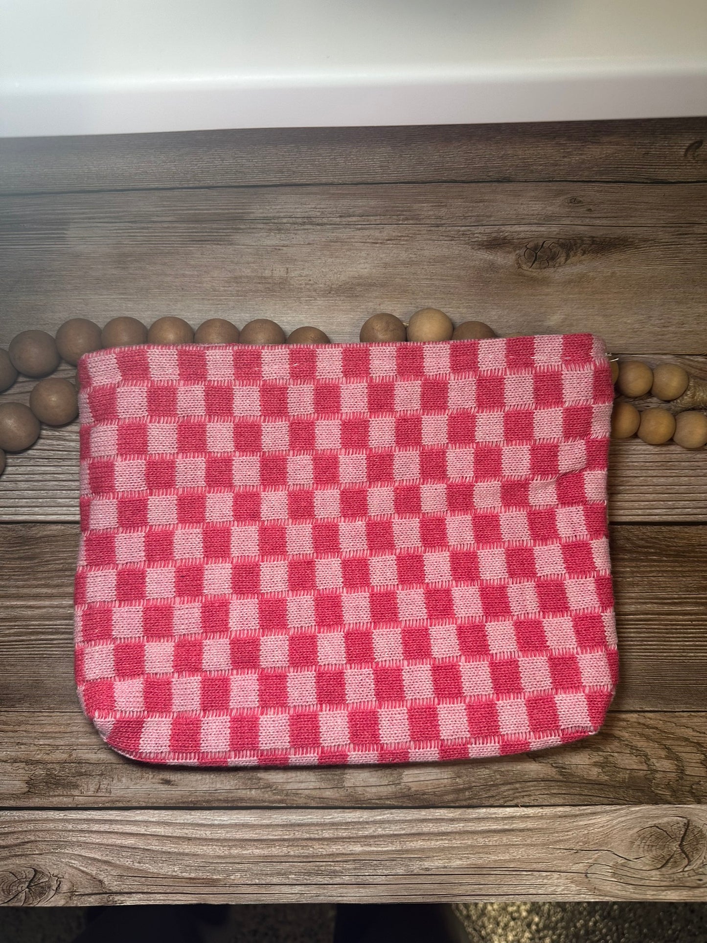 Checkered cosmetic makeup pouch clutch bag