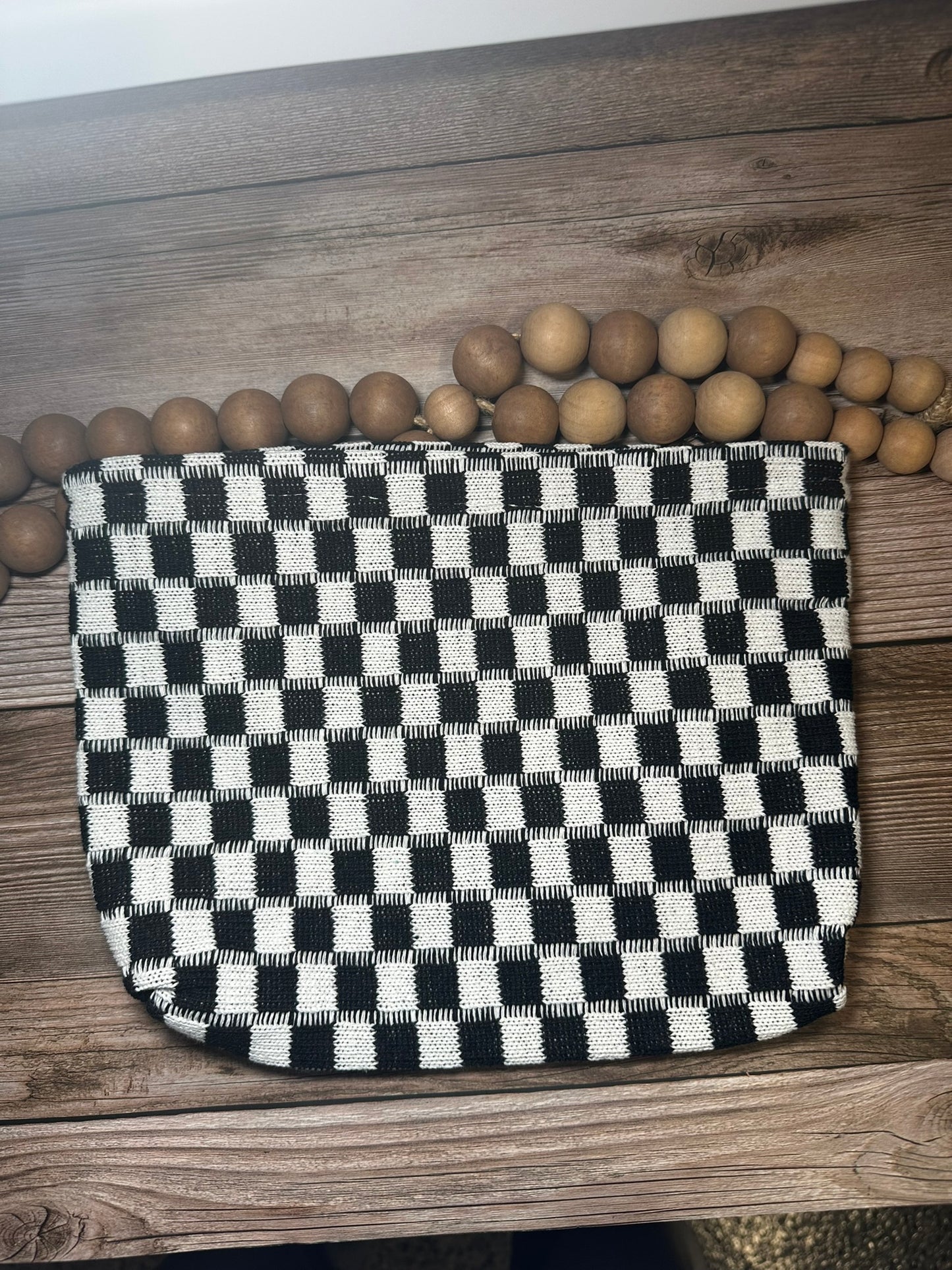 Checkered cosmetic makeup pouch clutch bag