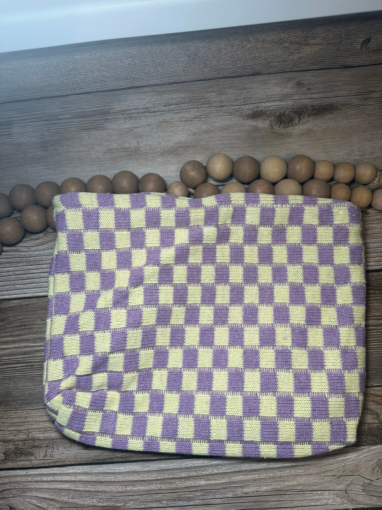 Checkered cosmetic makeup pouch clutch bag