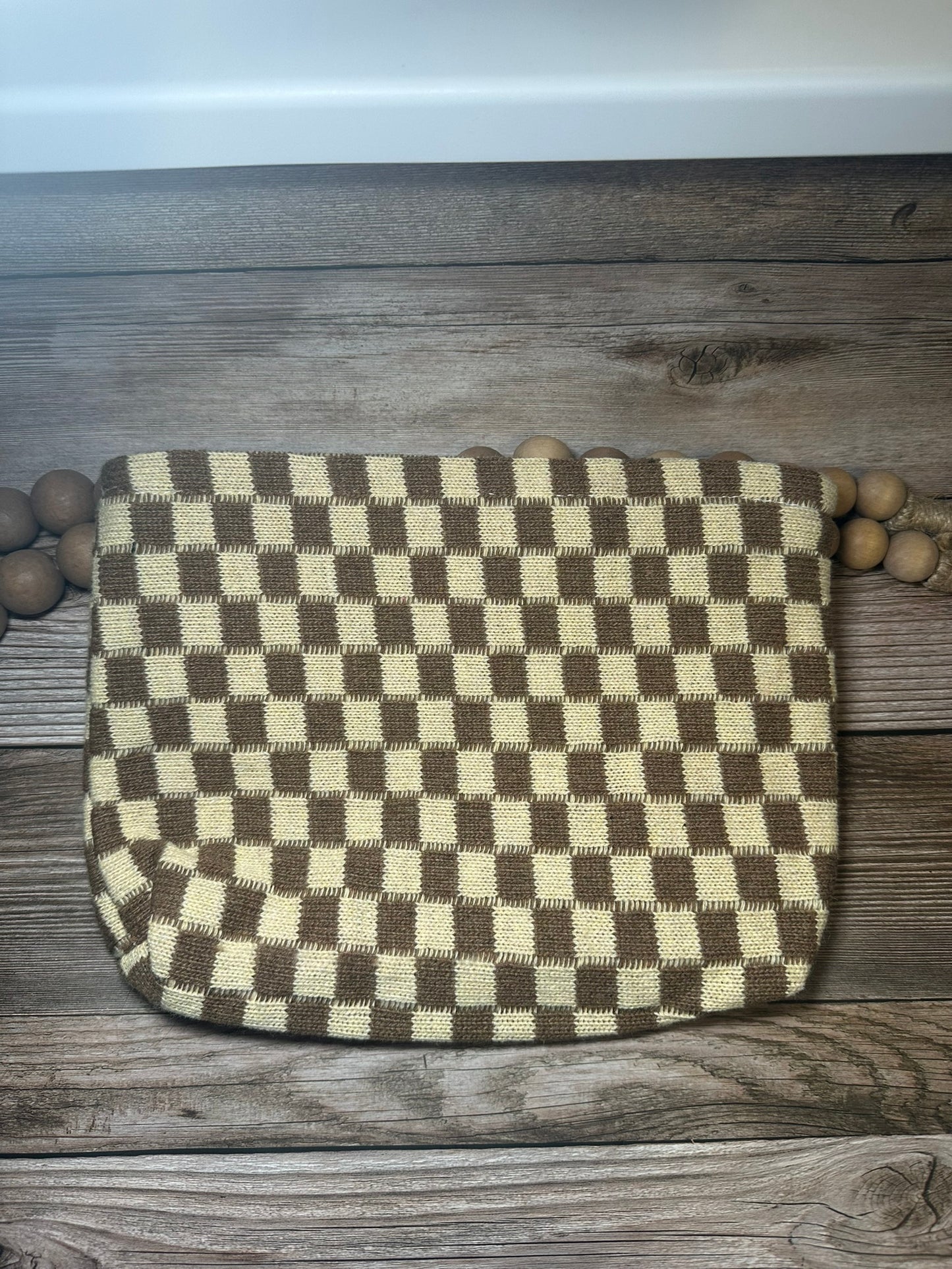 Checkered cosmetic makeup pouch clutch bag