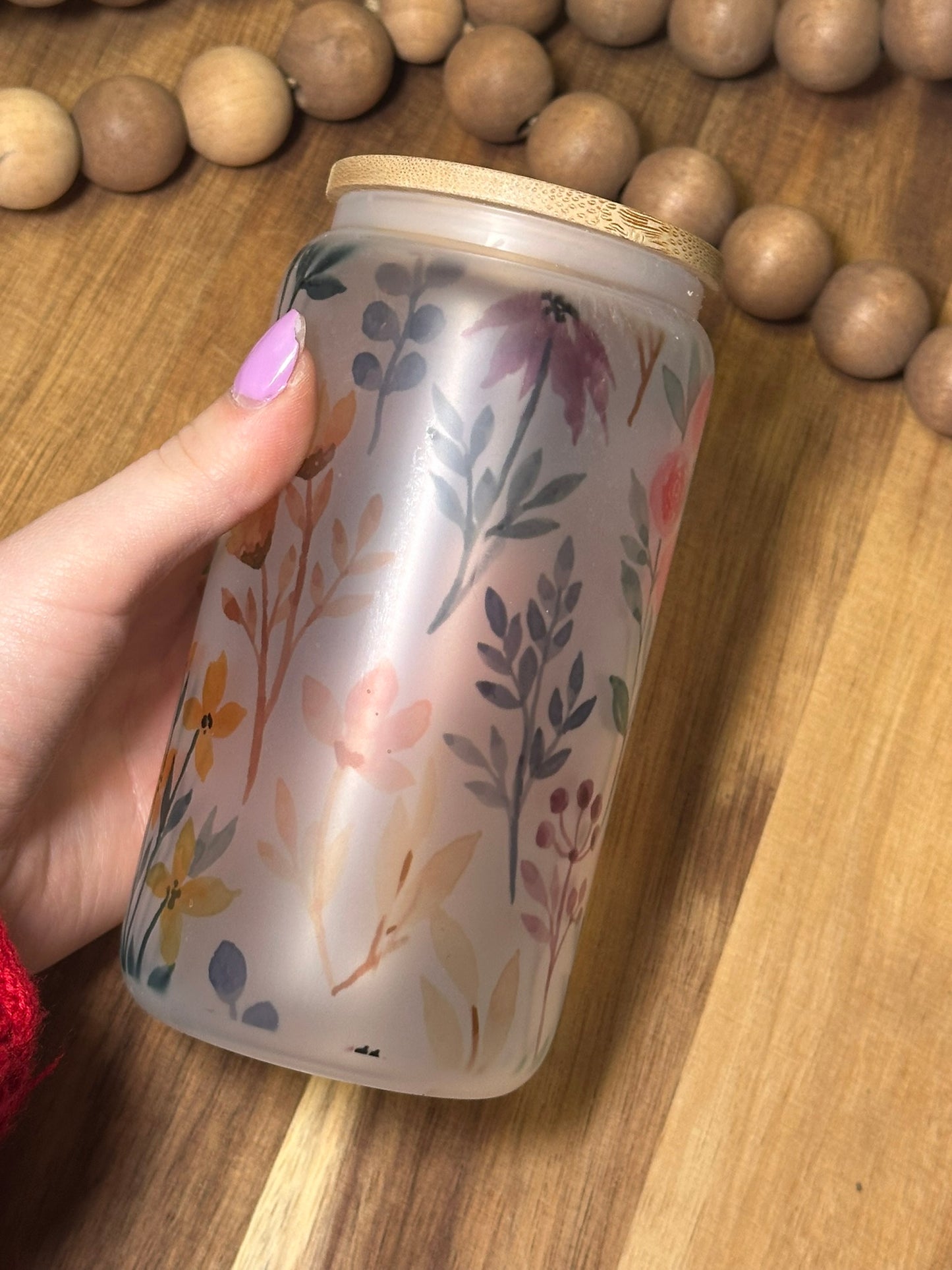 16oz Pastel Floral Frosted Glass Cup