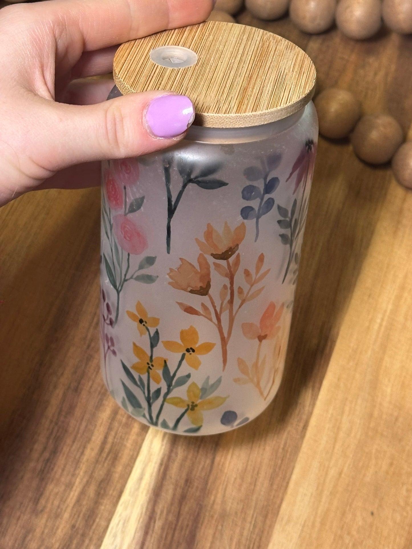 16oz Pastel Floral Frosted Glass Cup