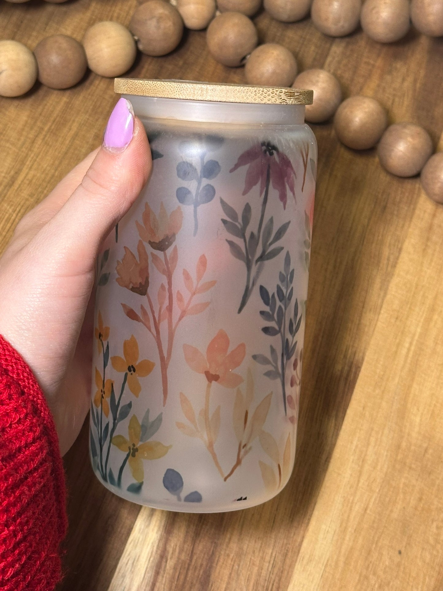 16oz Pastel Floral Frosted Glass Cup