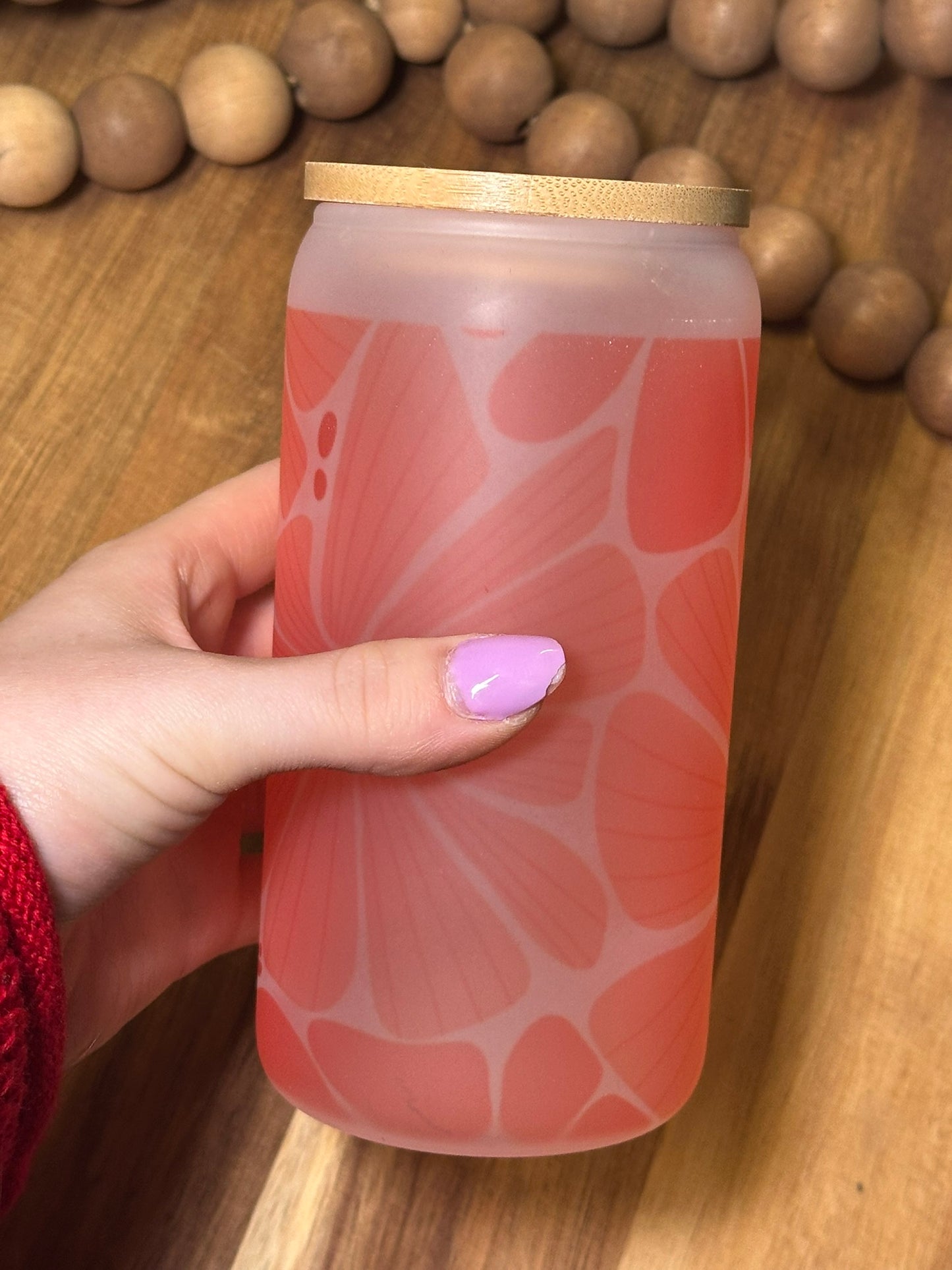 16oz Pink Floral Frosted Glass Cup