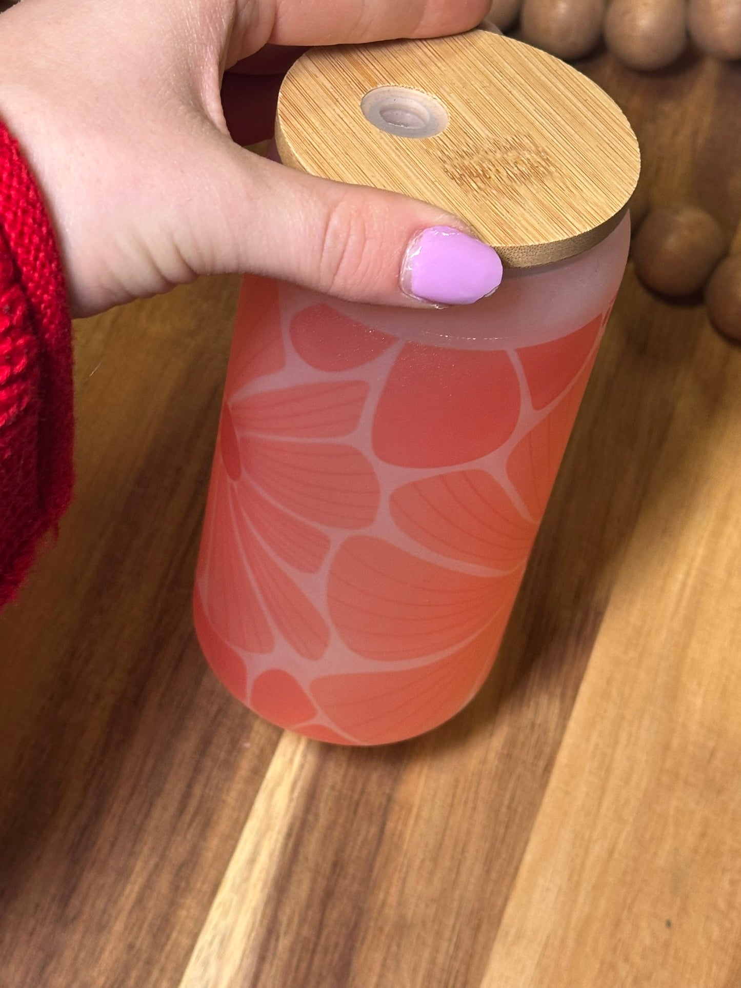 16oz Pink Floral Frosted Glass Cup