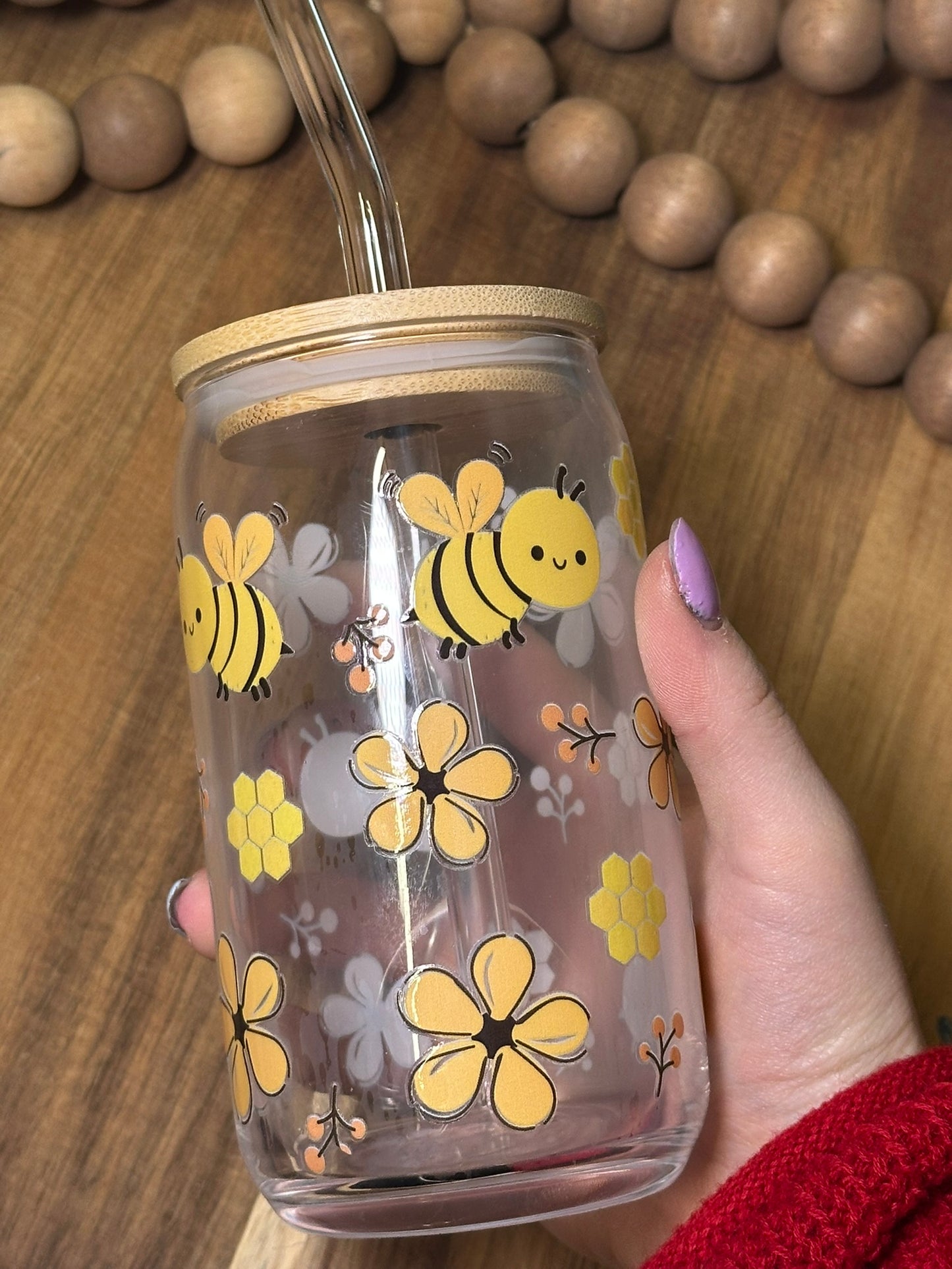 16oz Cutesy Yellow Bee / Hive Glass Cup