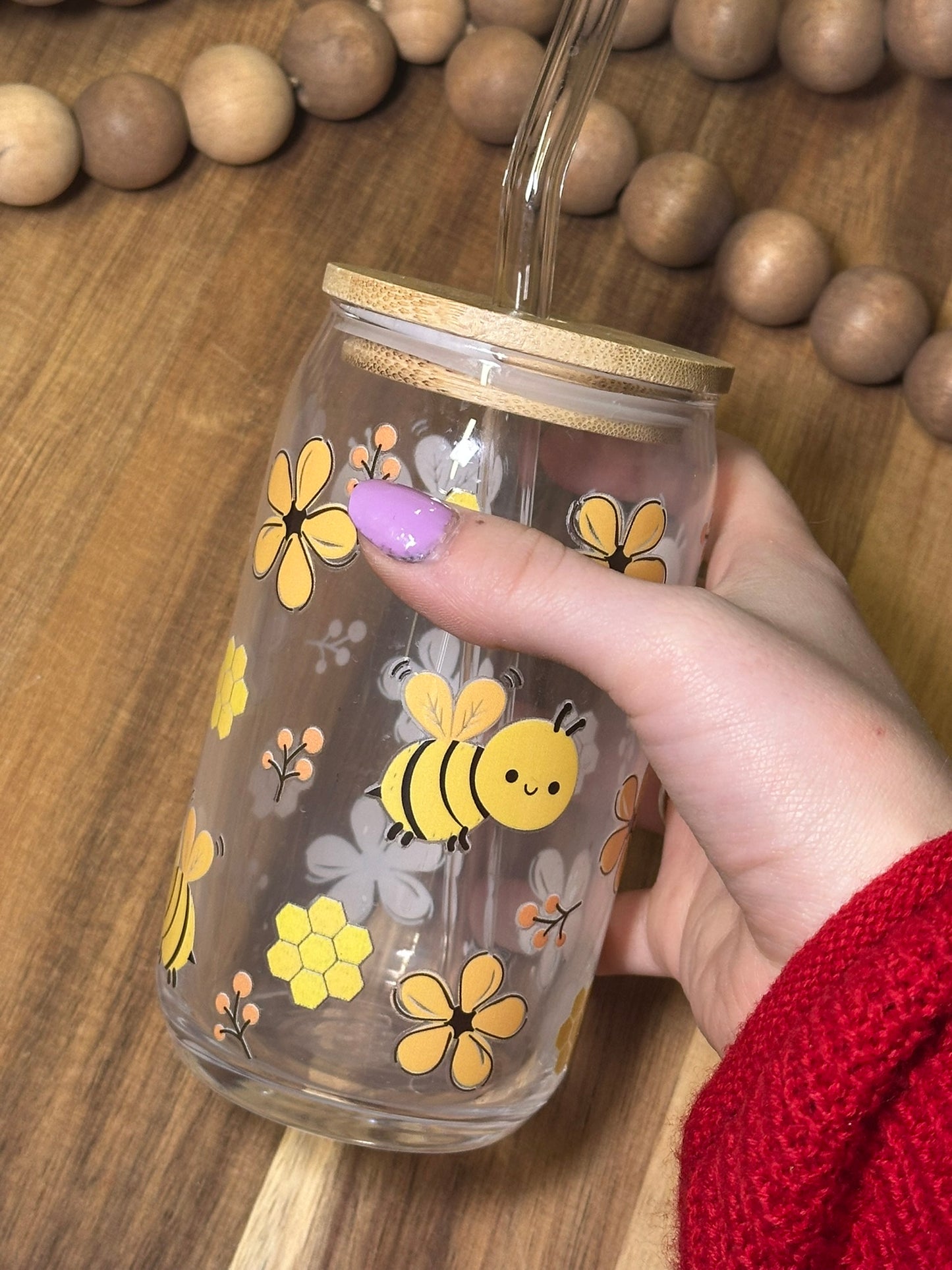 16oz Cutesy Yellow Bee / Hive Glass Cup