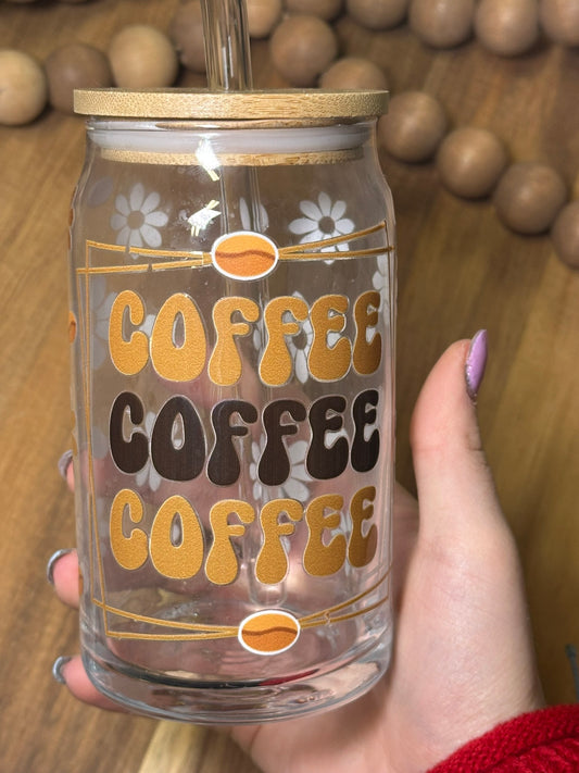 16oz Coffee Neutral Browns Glass Cup