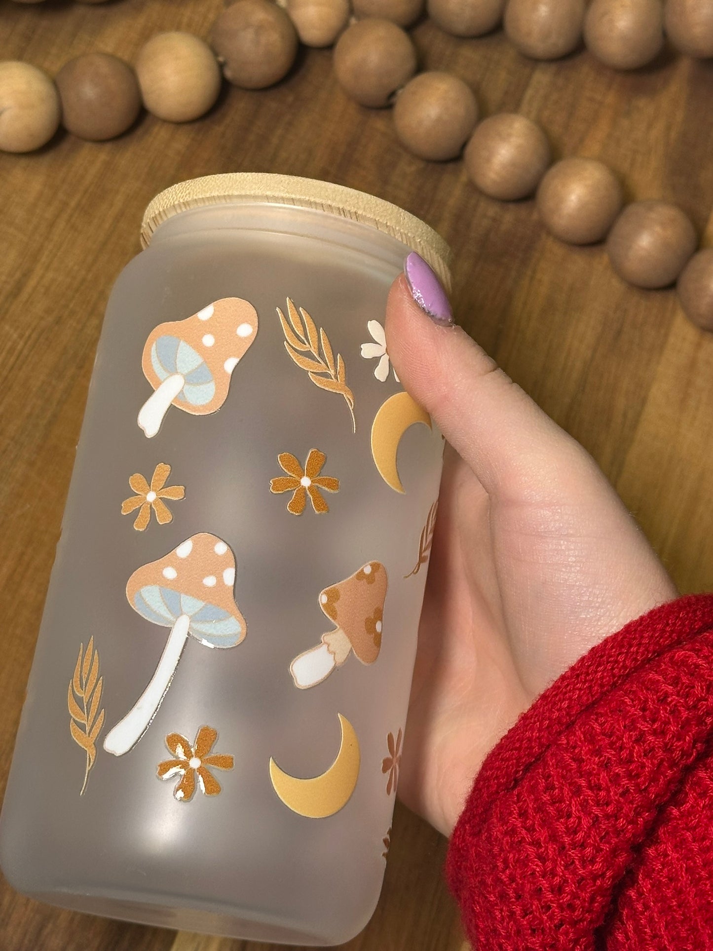 16oz Mushroom Boho Glass Cup