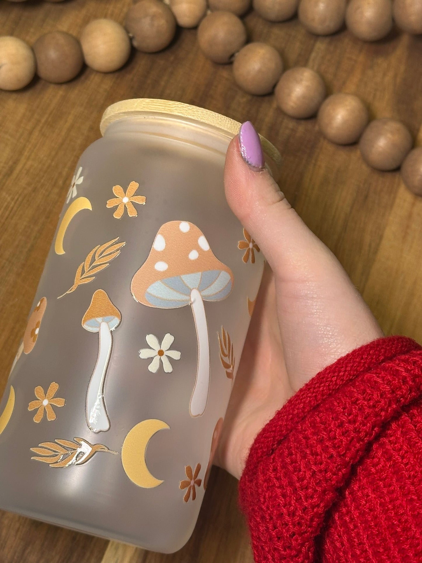 16oz Mushroom Boho Glass Cup