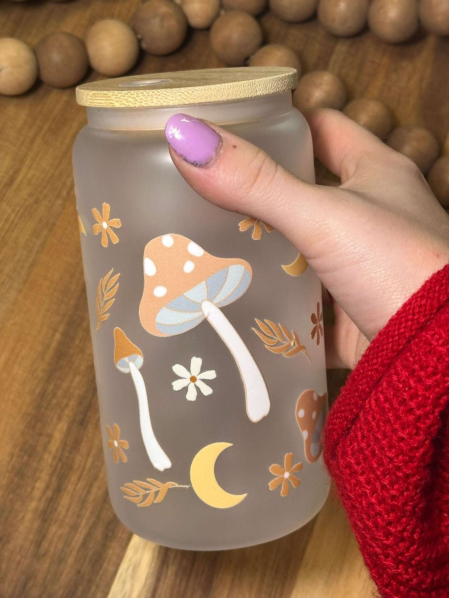 16oz Mushroom Boho Glass Cup