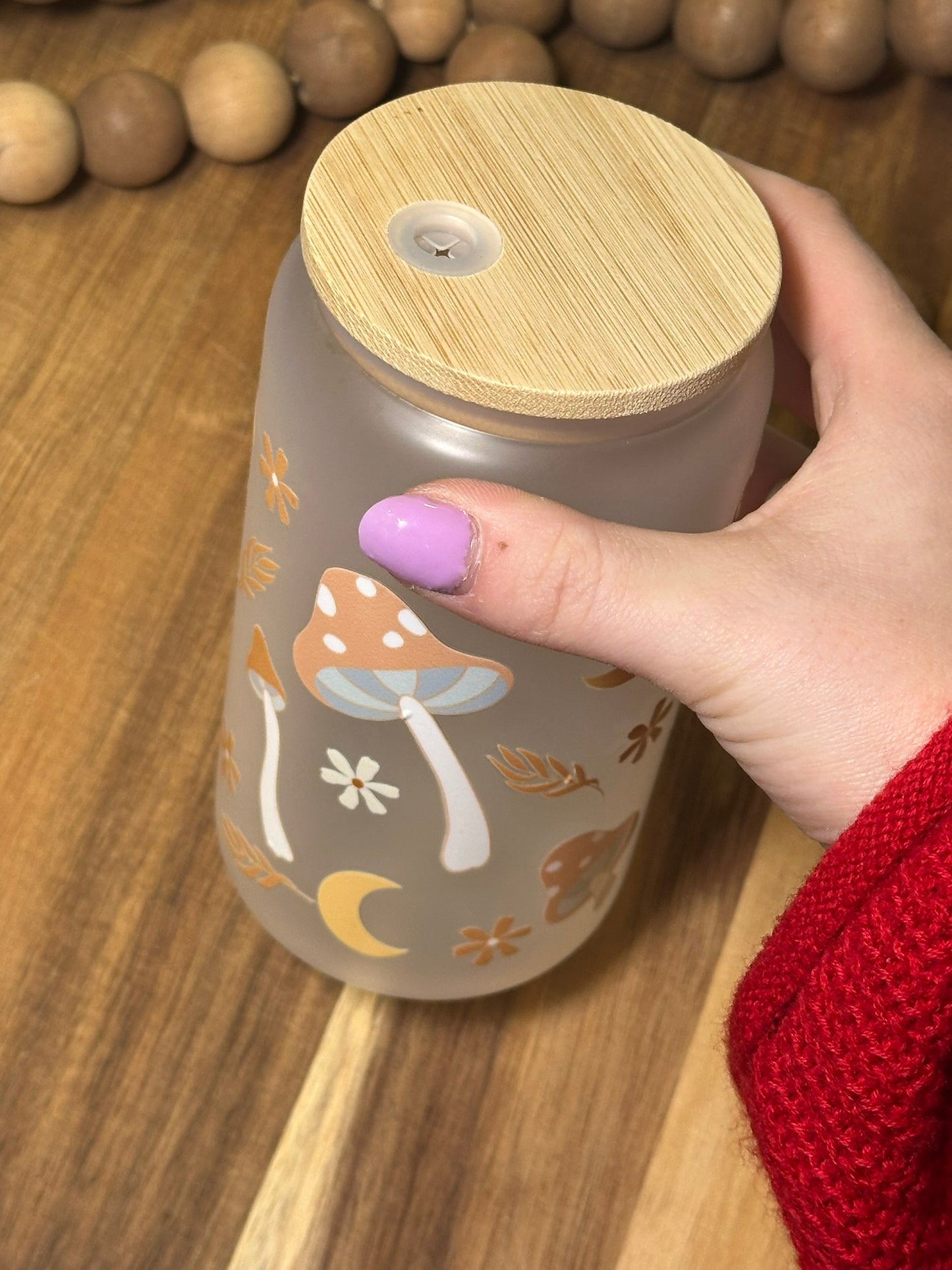 16oz Mushroom Boho Glass Cup