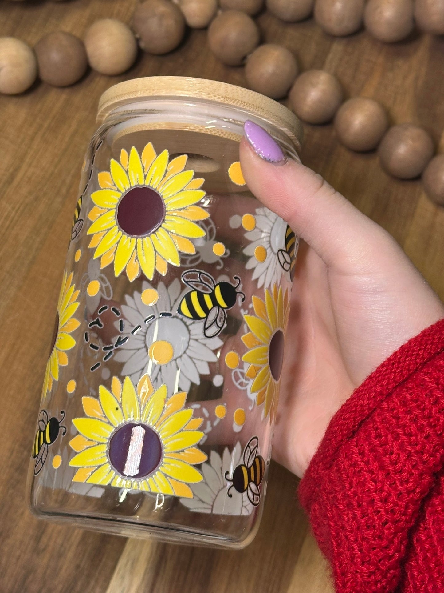 16oz Sunflower // Bee Glass Cup