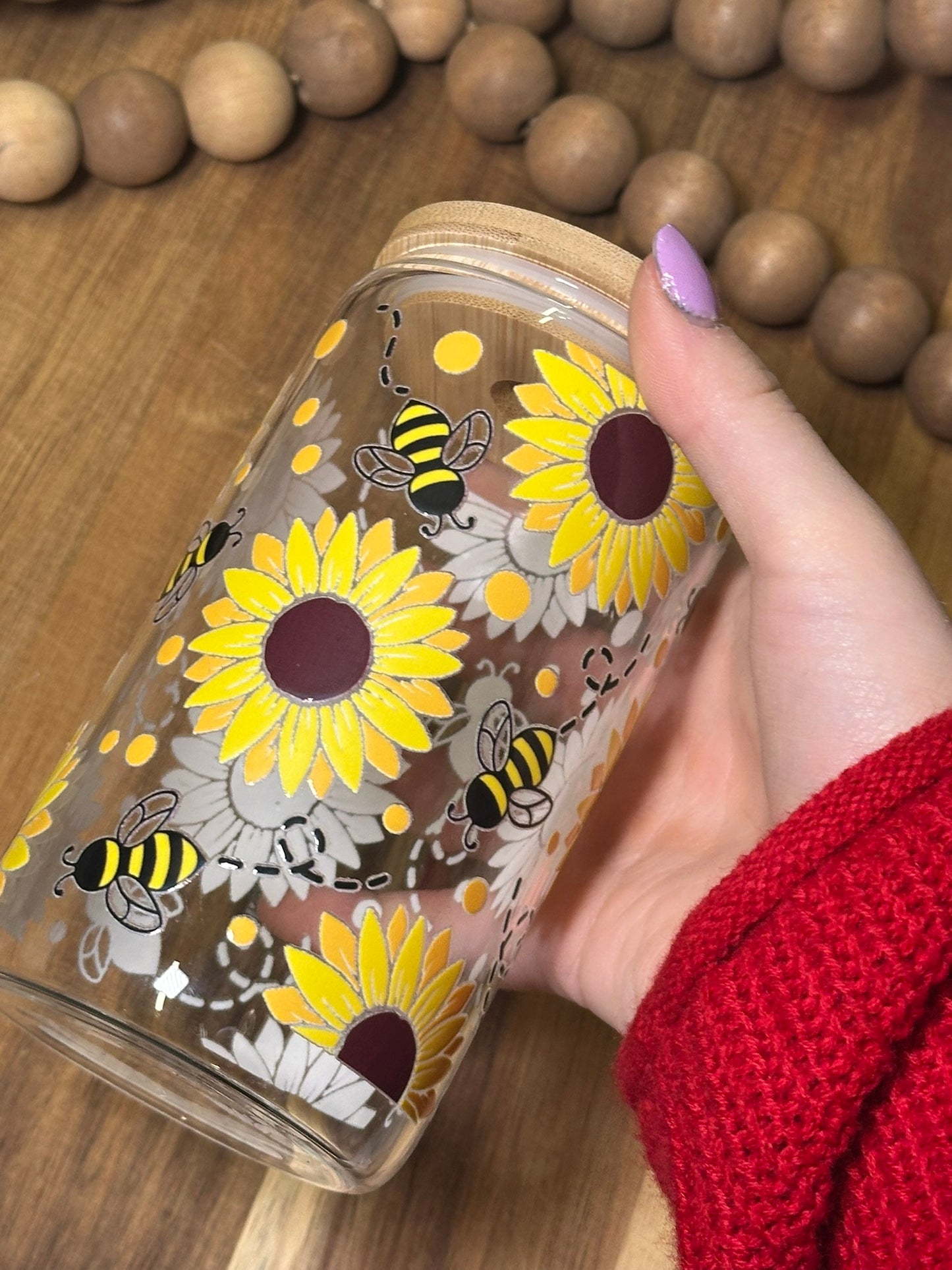 16oz Sunflower // Bee Glass Cup