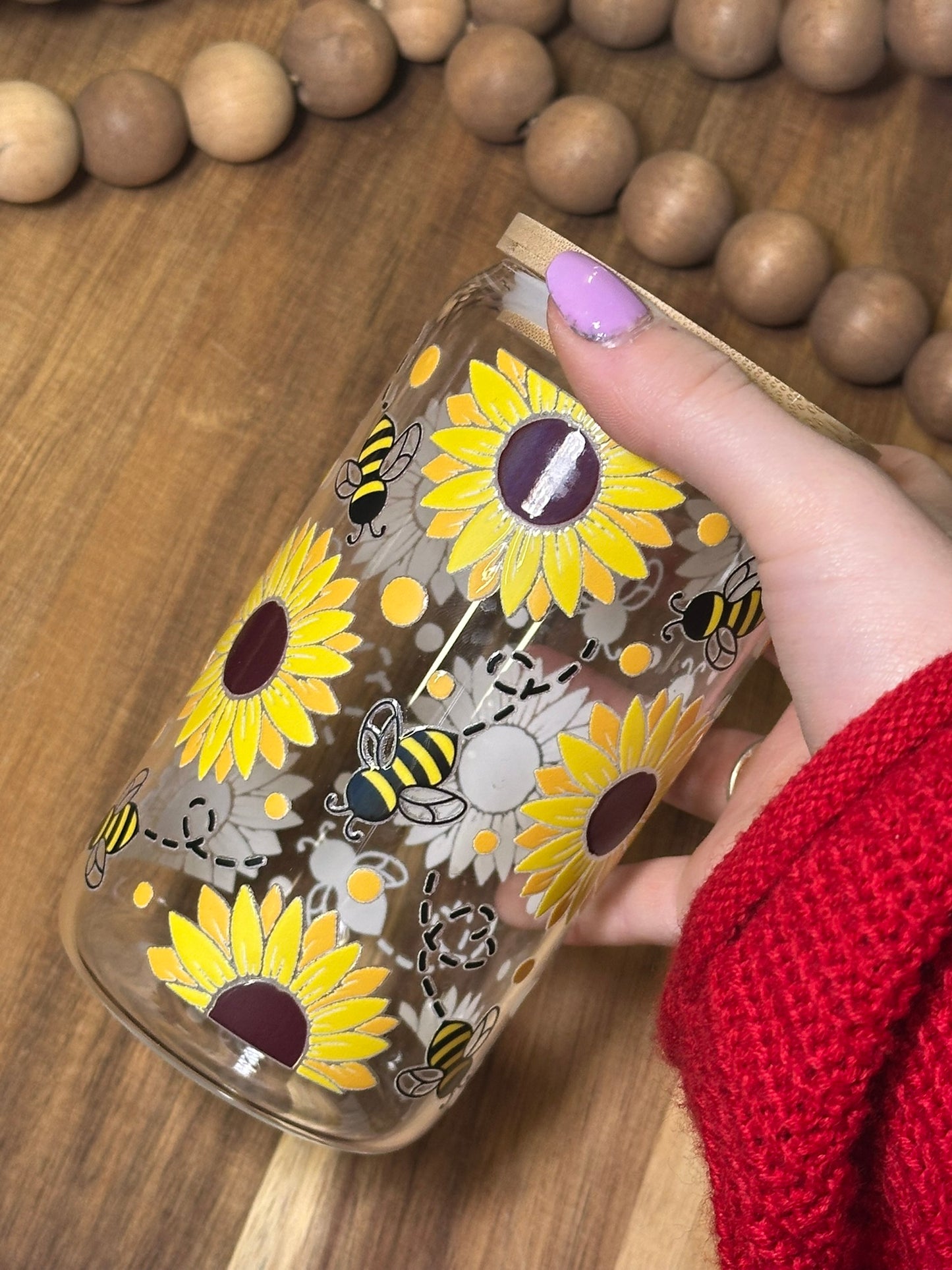 16oz Sunflower // Bee Glass Cup