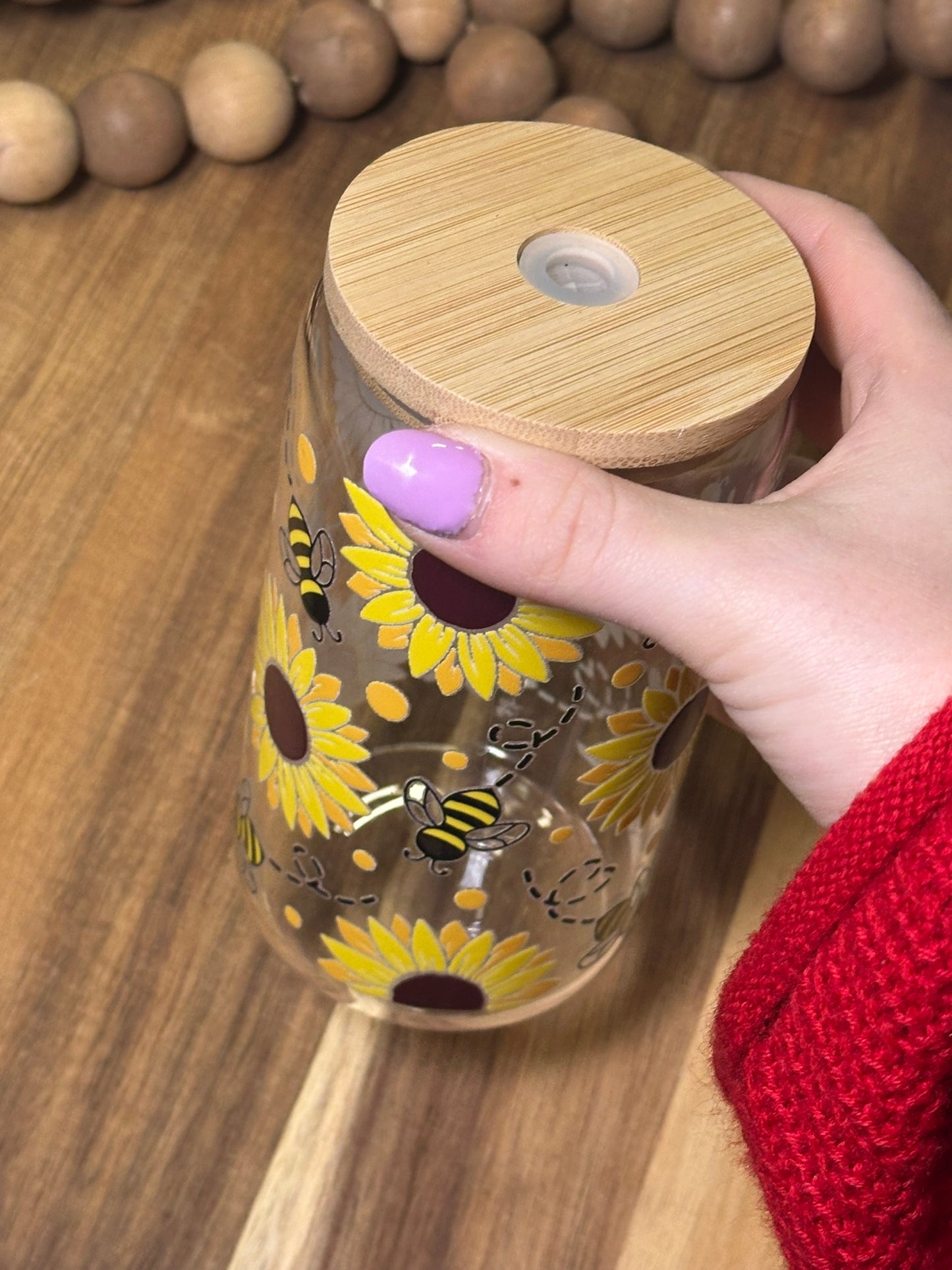 16oz Sunflower // Bee Glass Cup