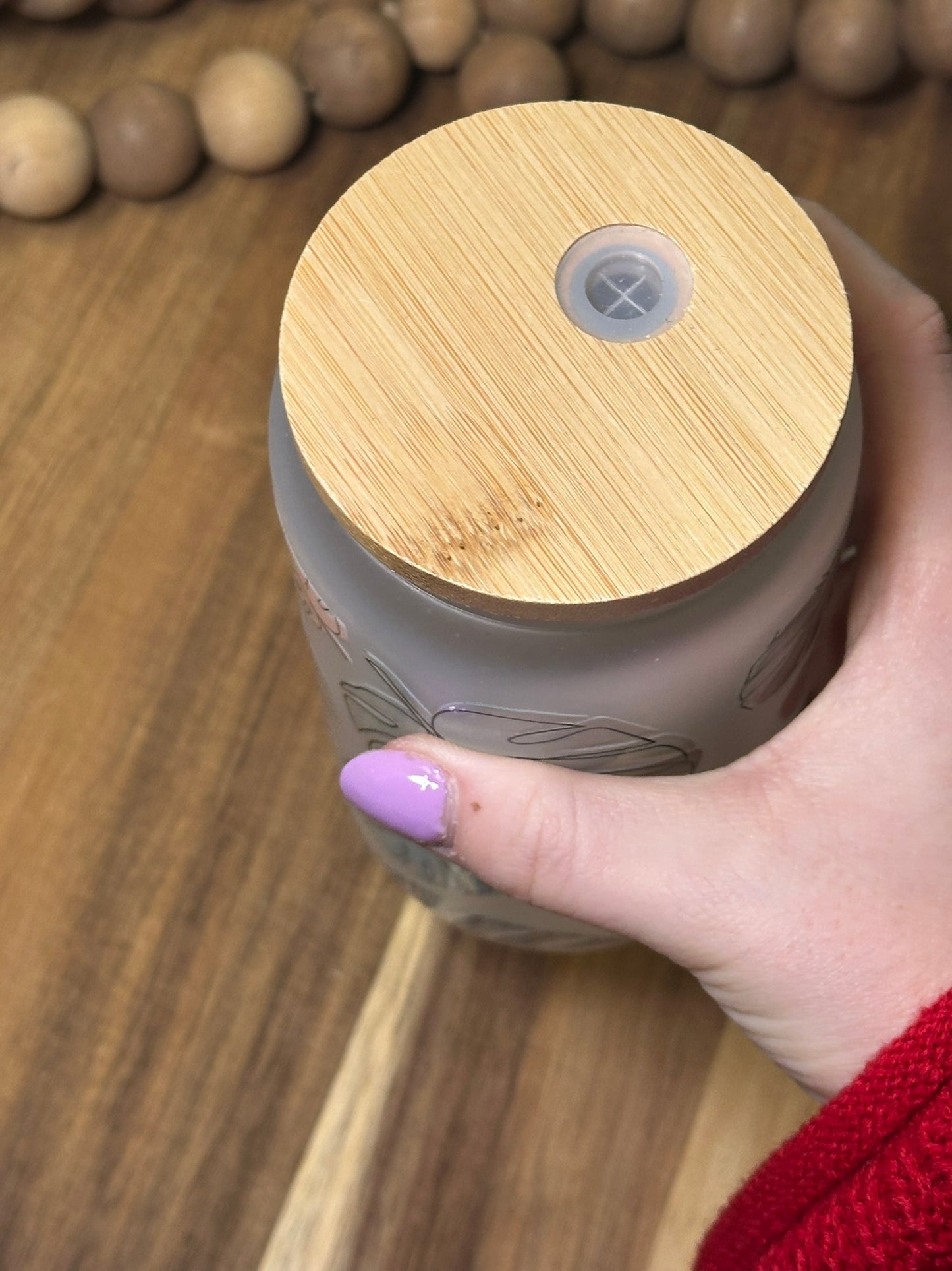 16oz Palm Leaf Pastel Glass Cup