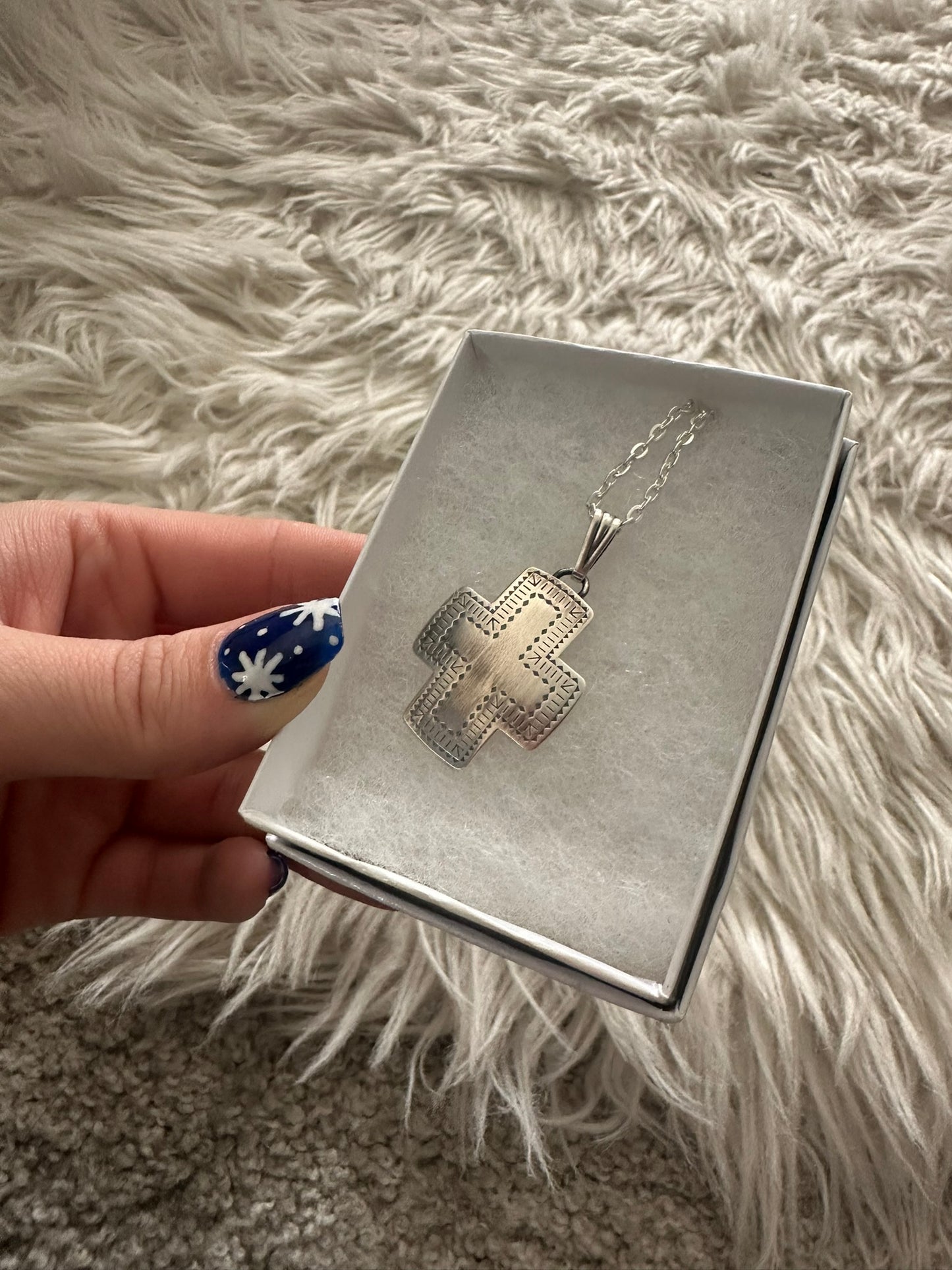 Native American Silver Cross Pendant With Chain 0022