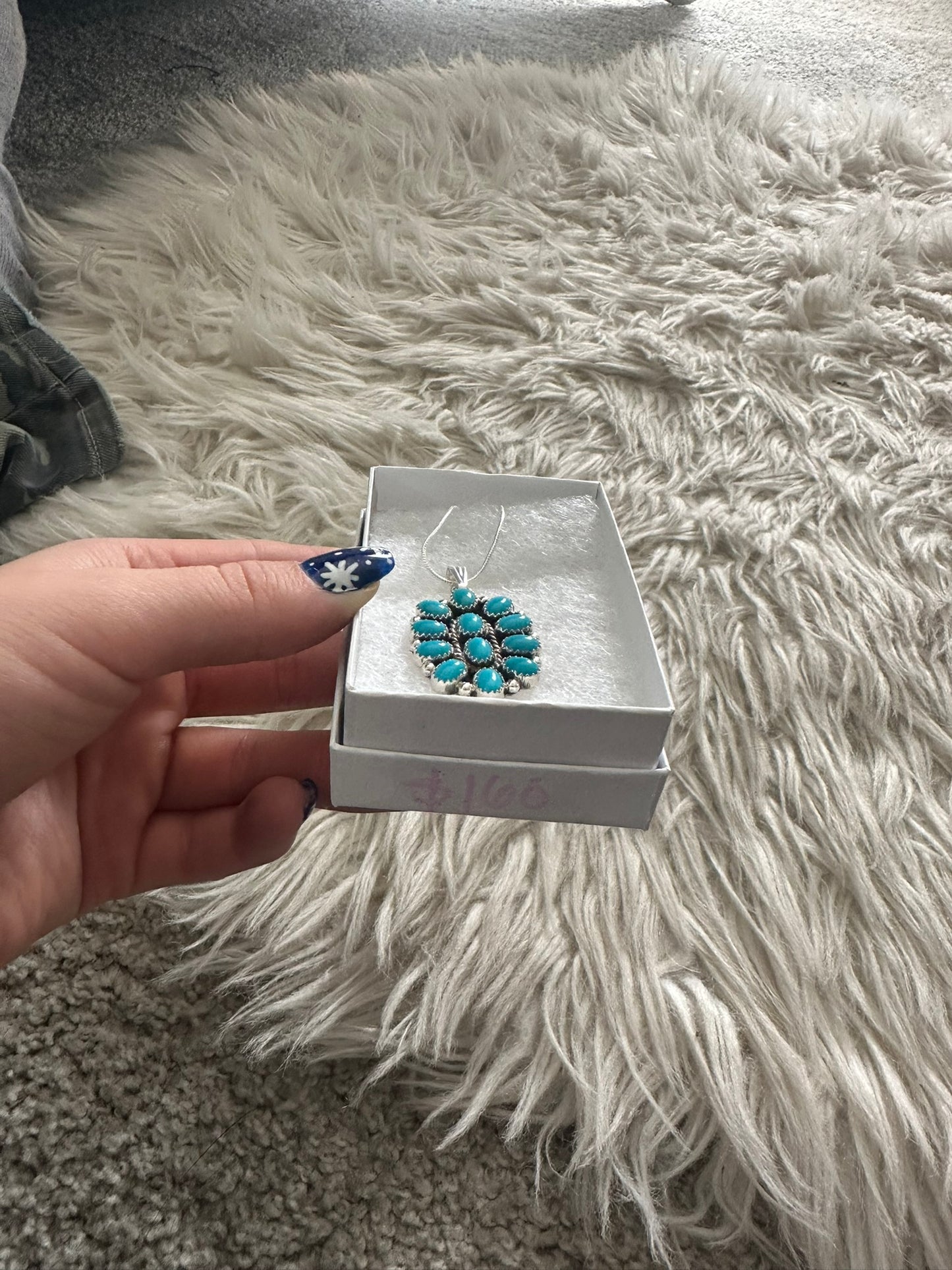 Pendant cluster design Lenora Begay Navajo Sterling Silver Kingman Turquoise 7344
