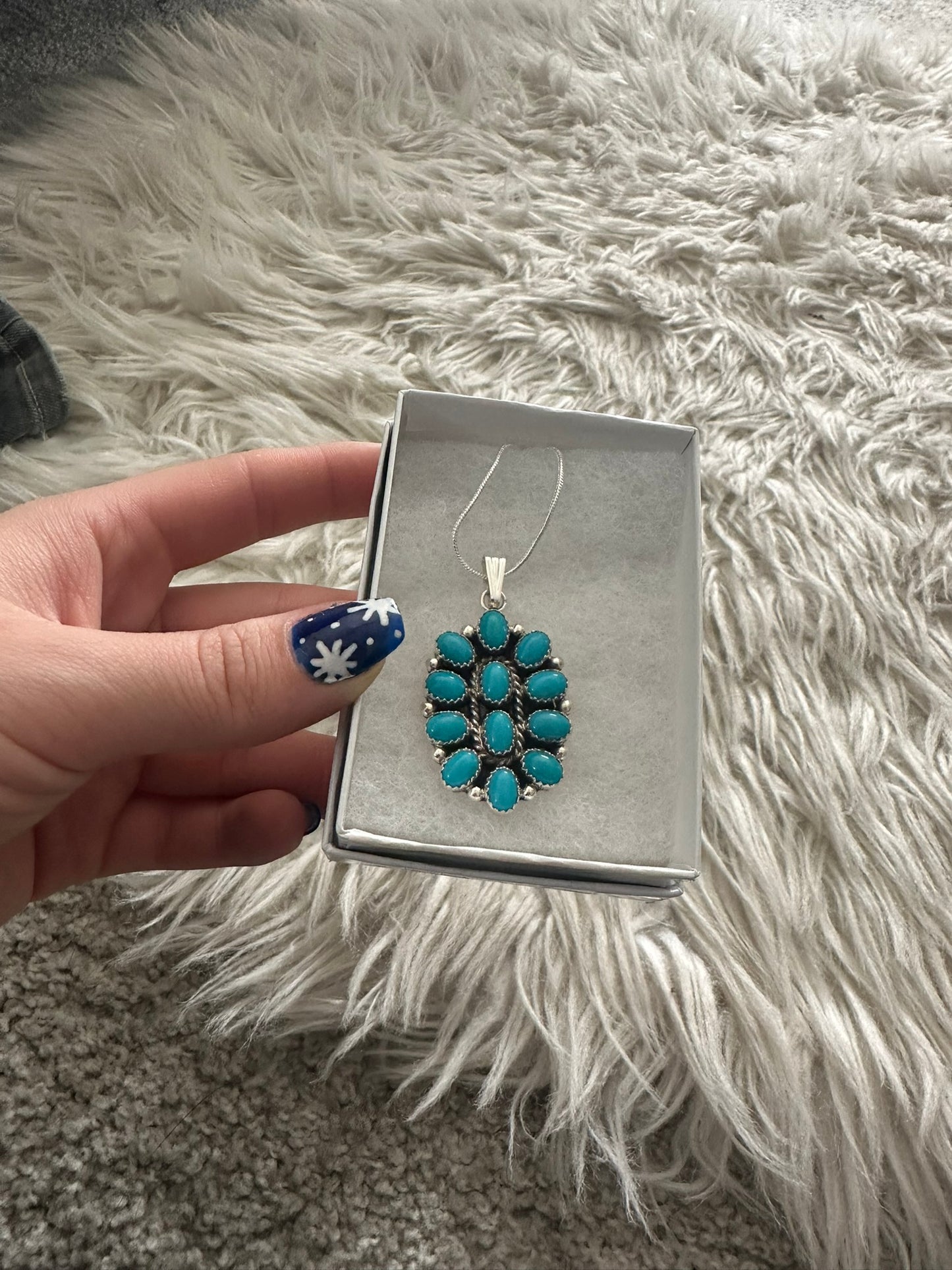Pendant cluster design Lenora Begay Navajo Sterling Silver Kingman Turquoise 7344