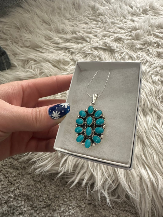 Pendant cluster design Lenora Begay Navajo Sterling Silver Kingman Turquoise 7344