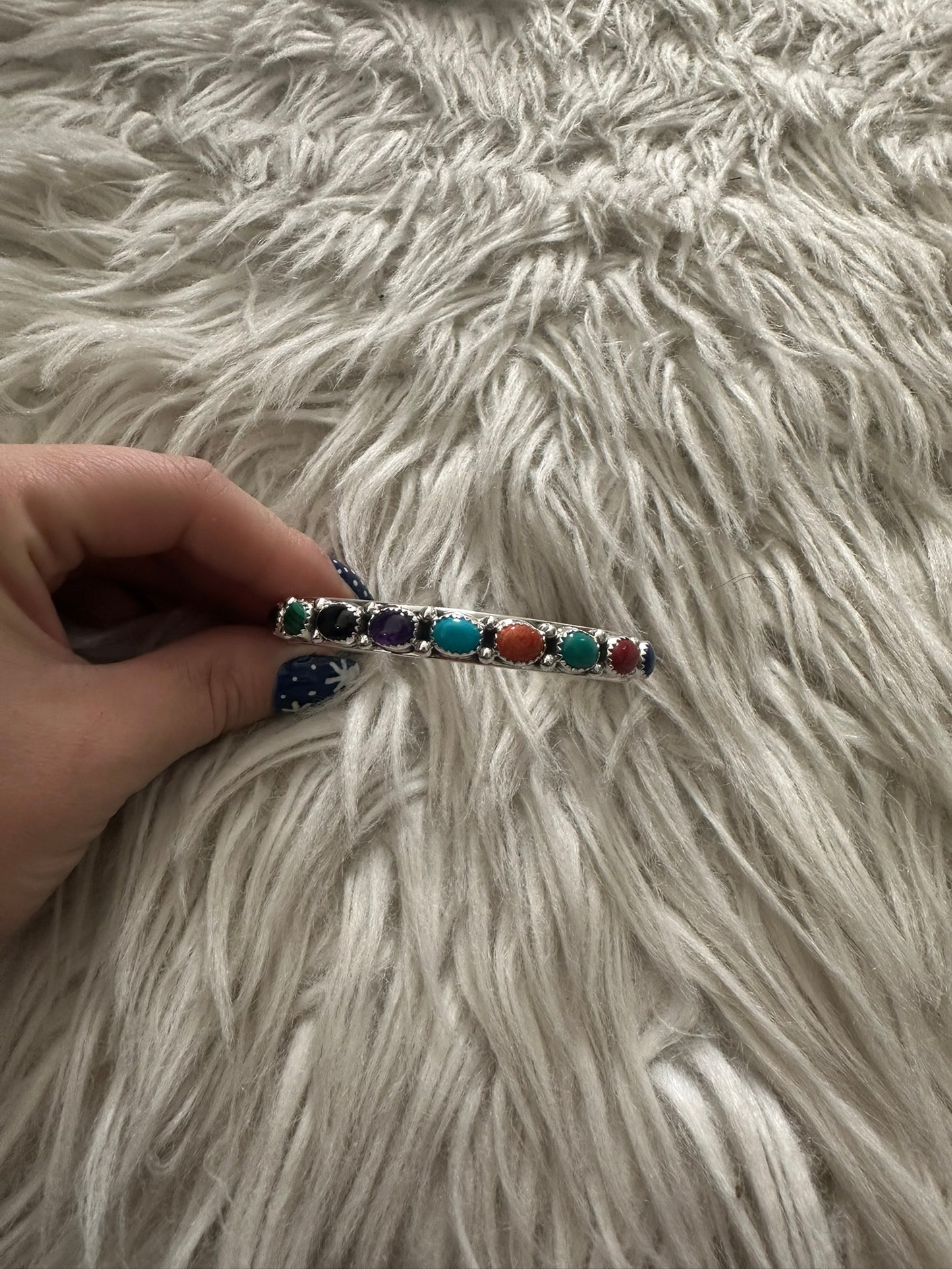 Native American Multi Gemstone Cuff Silver Sterling Bracelet 0378