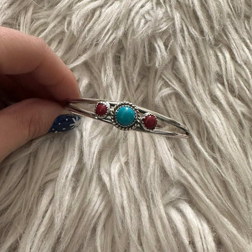 Southwest Coral and Sleeping Beauty Turquoise Ladies Bracelet 0285