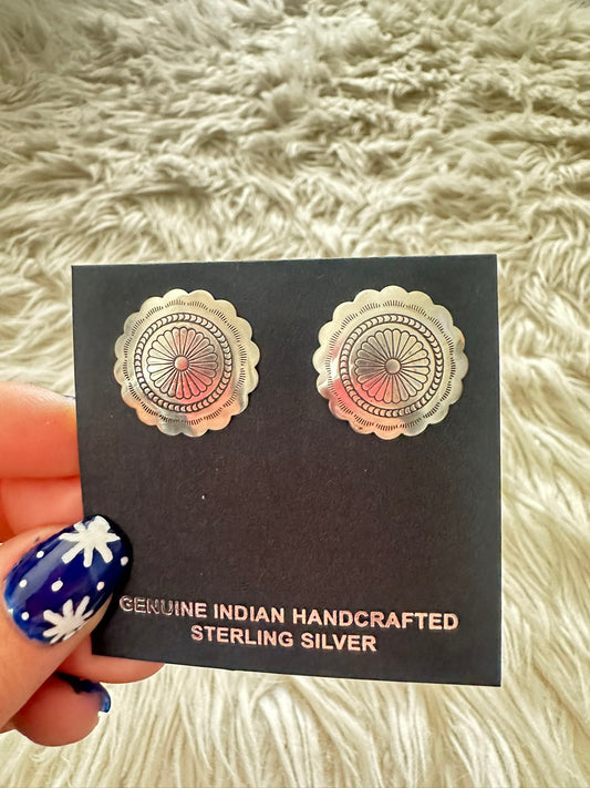 Native American Silver Concho Earrings Sterling Post Studs 1817
