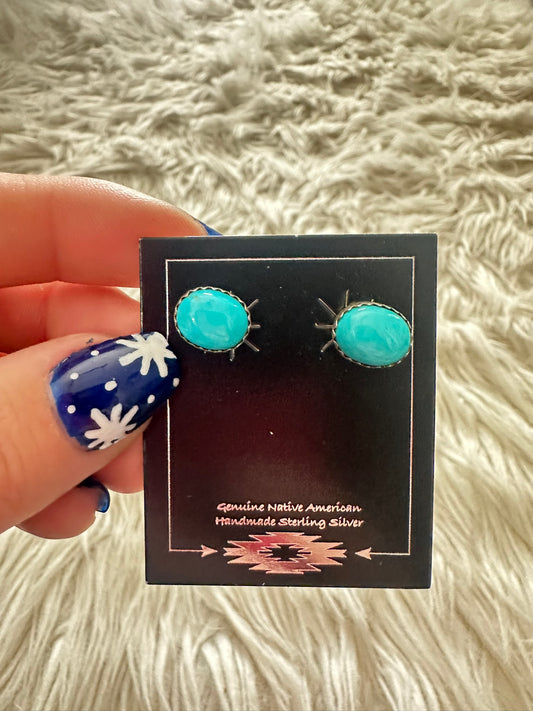 Sleeping Beauty Turquoise Silver Stud Oval Earrings 8 x 10mm 0828