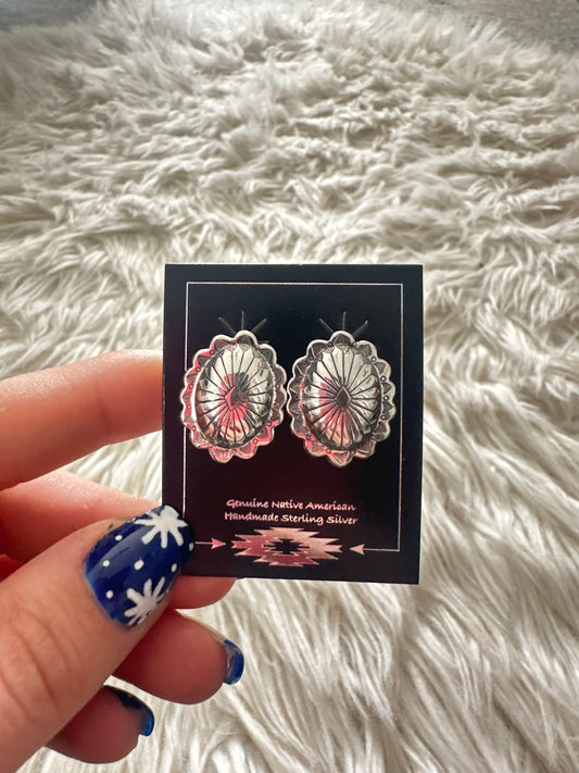 Hammered Silver Concho Earrings Navajo Post Studs 2281