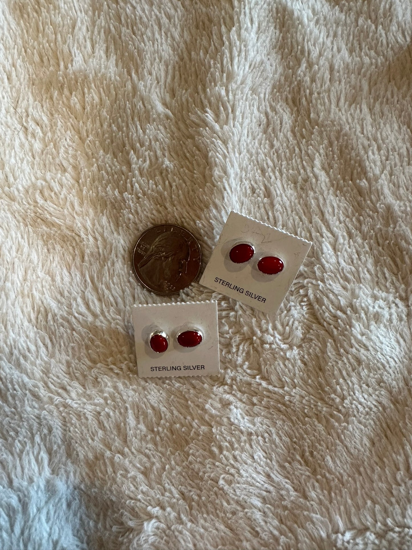 red coral mini stud earrings