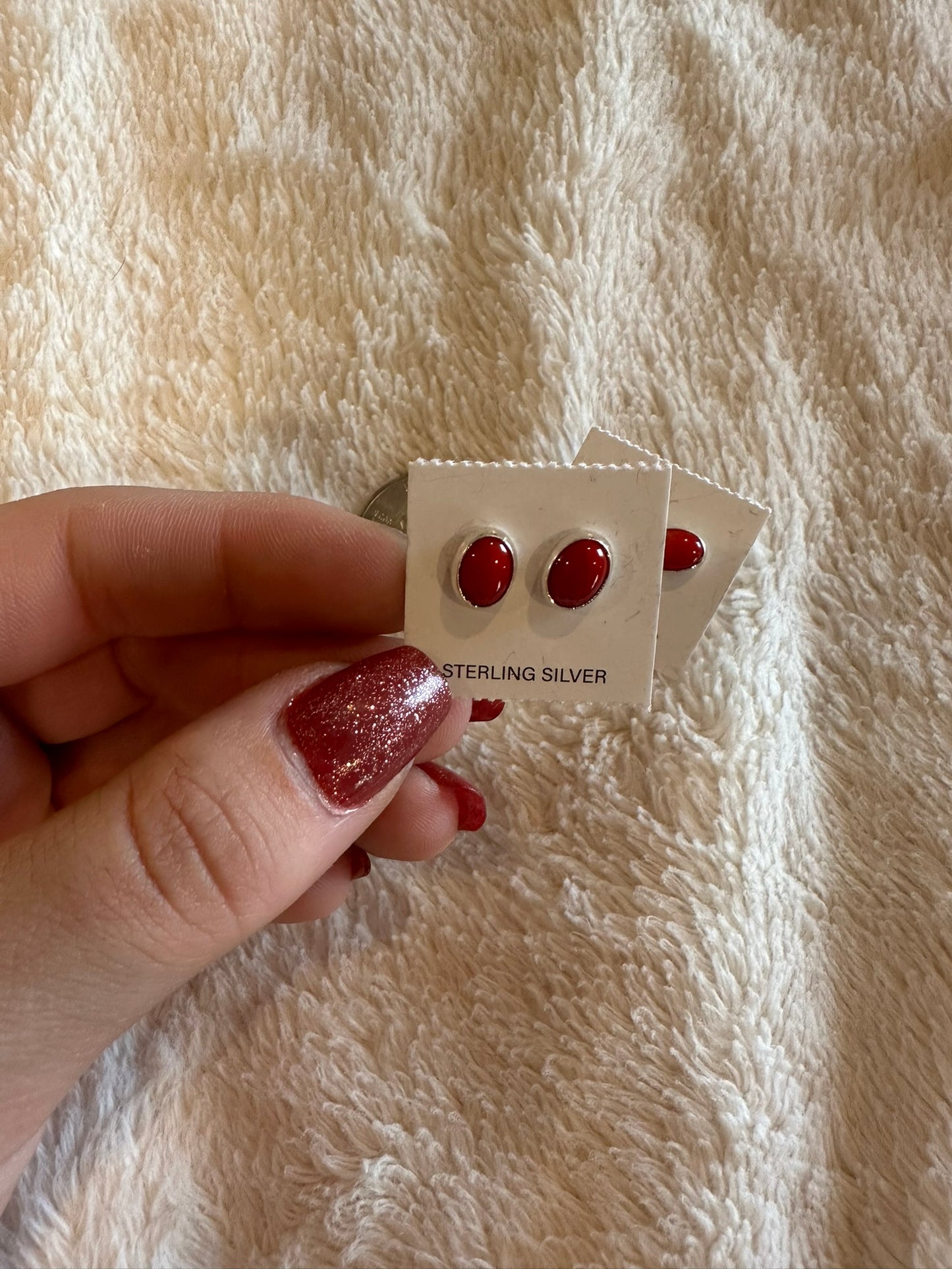 red coral mini stud earrings